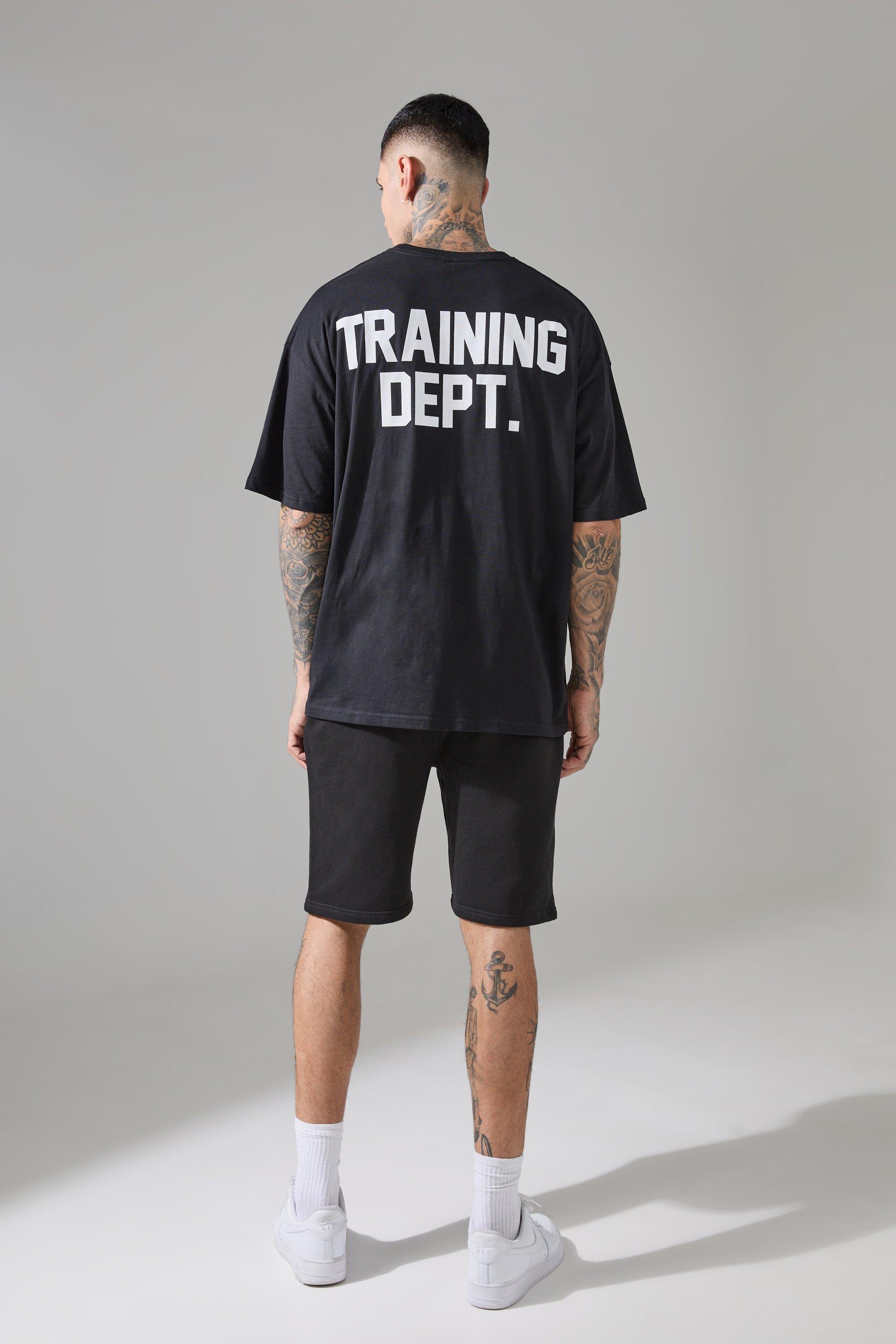 Mens Black Tall Man Active Training Dept. Oversized T-shirt And Short Set, Black