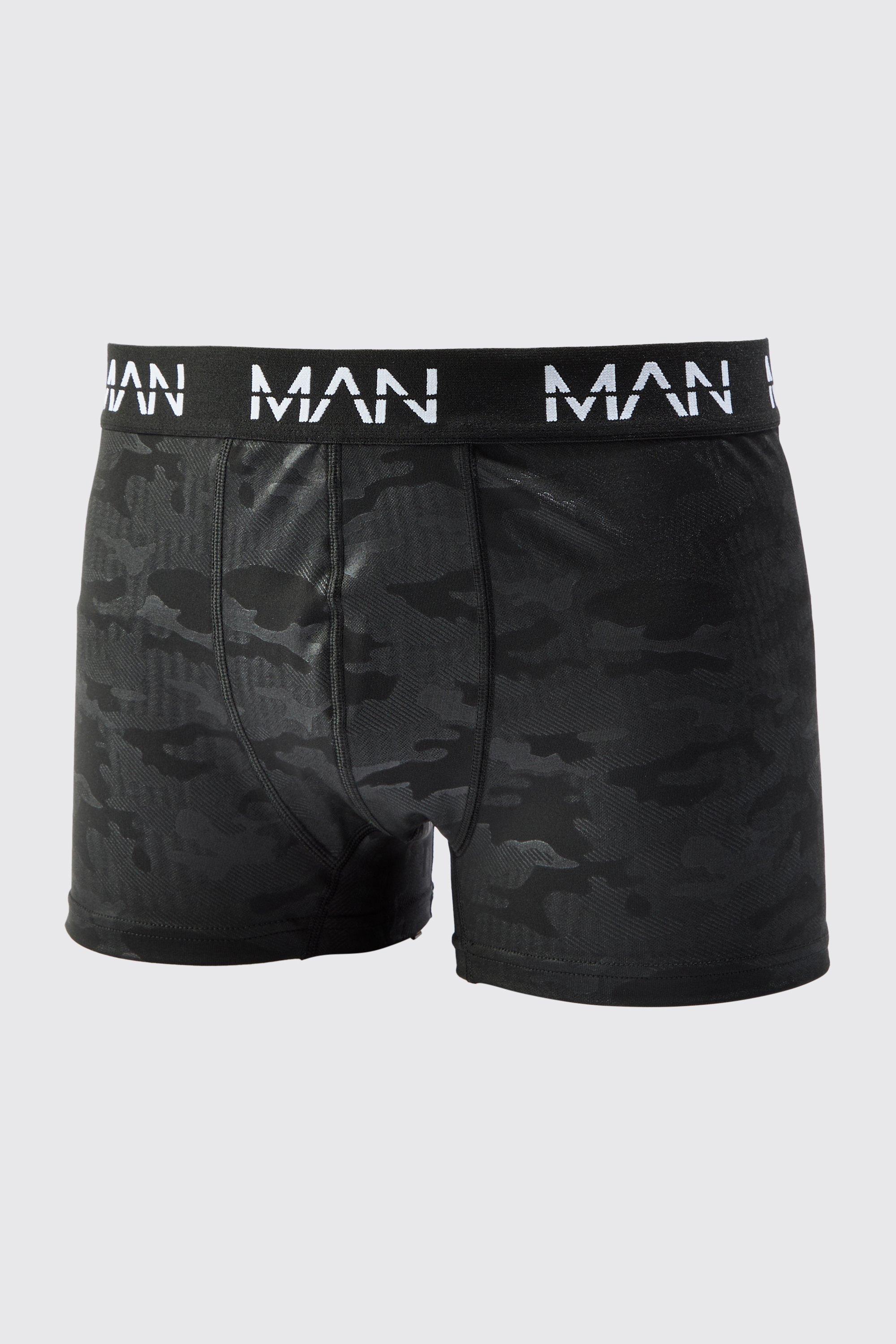 Mens Black Man Active Camo Performance Boxer, Black