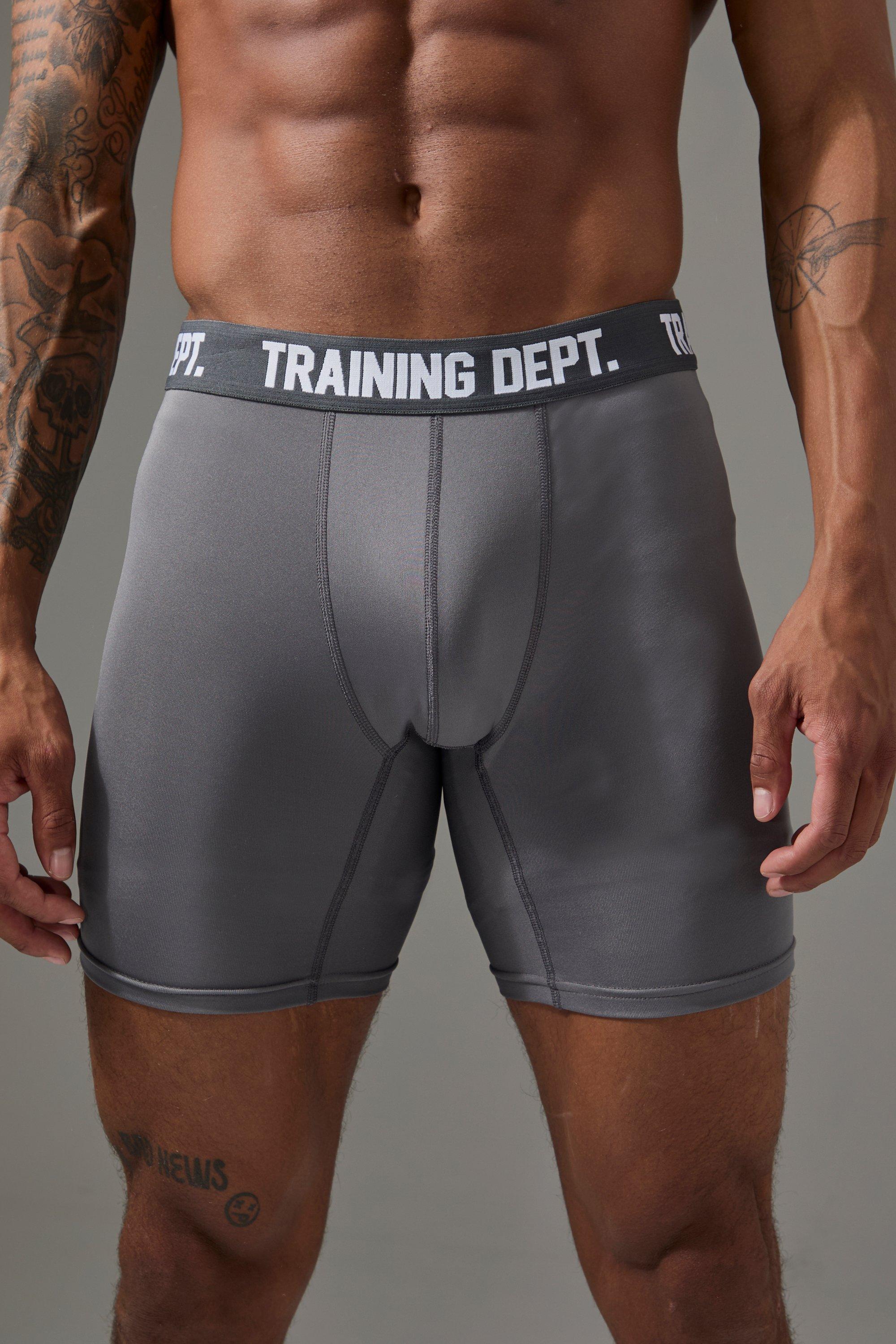 Mens Grey Man Active Training Dept Long 7inch Performance Boxer, Grey