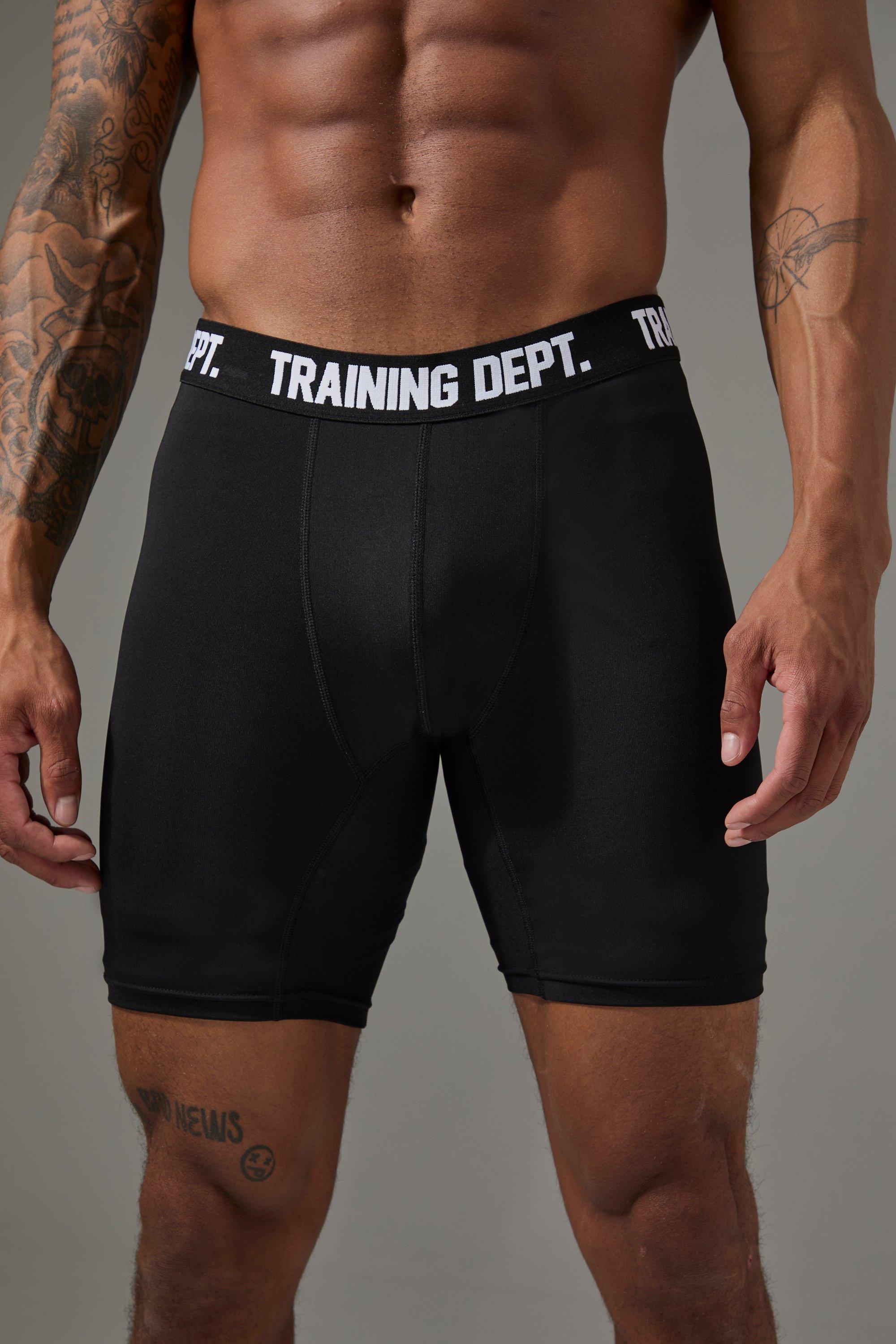 Mens Black Man Active Training Dept Long 7inch Performance Boxer, Black