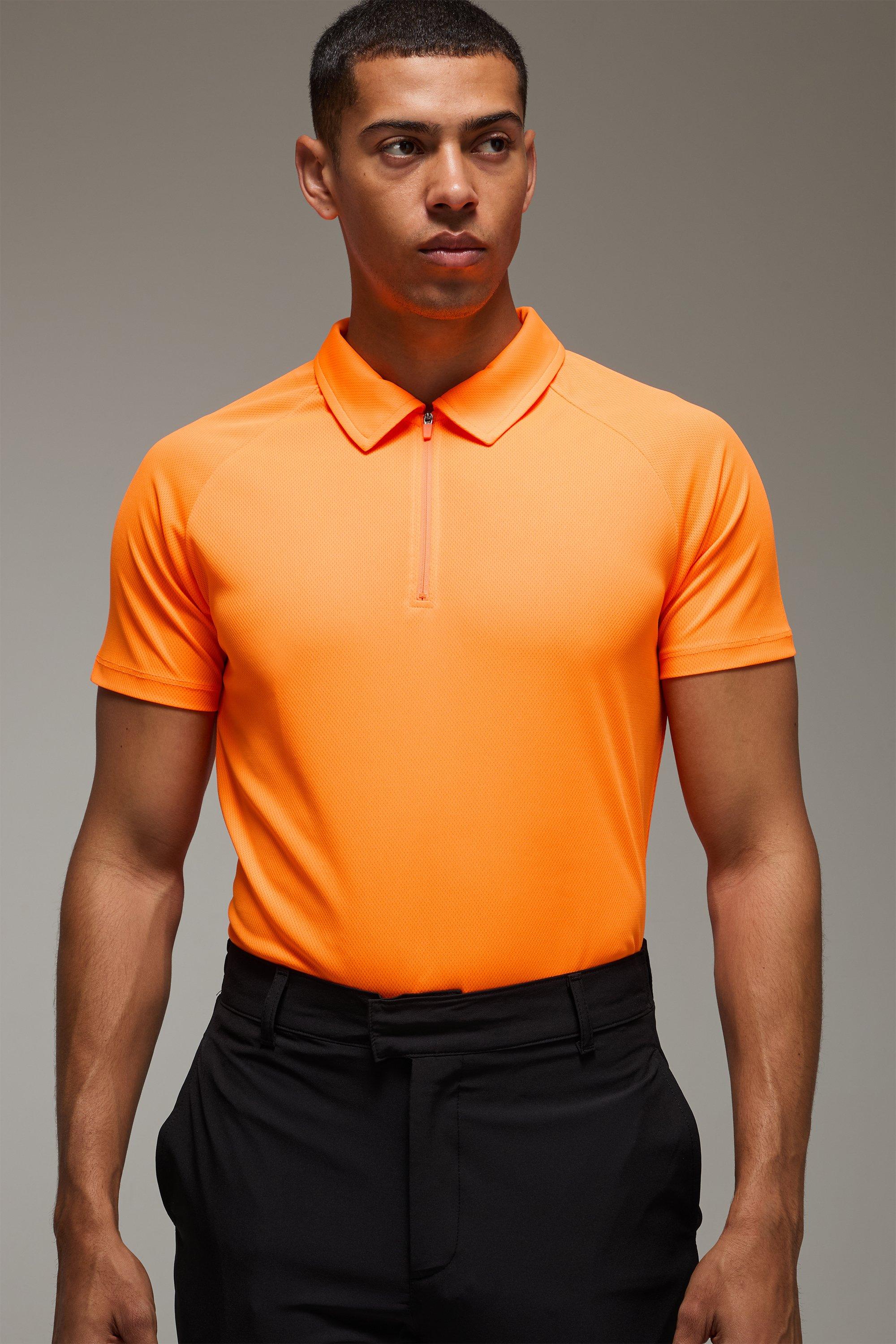 Mens Orange Man Active Slim Fit Golf Polo, Orange