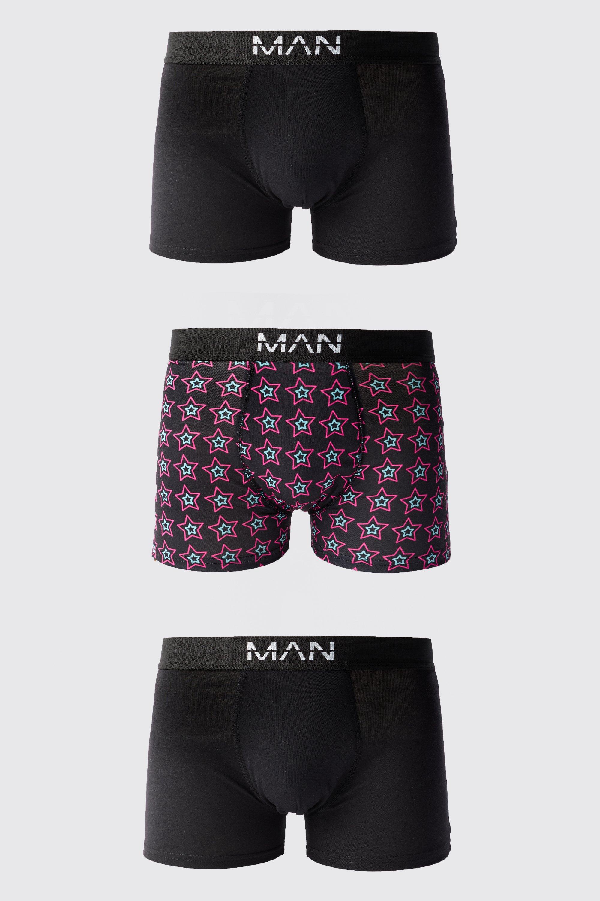 Boxer con stampa Man a stella - set di 3 paia, Nero