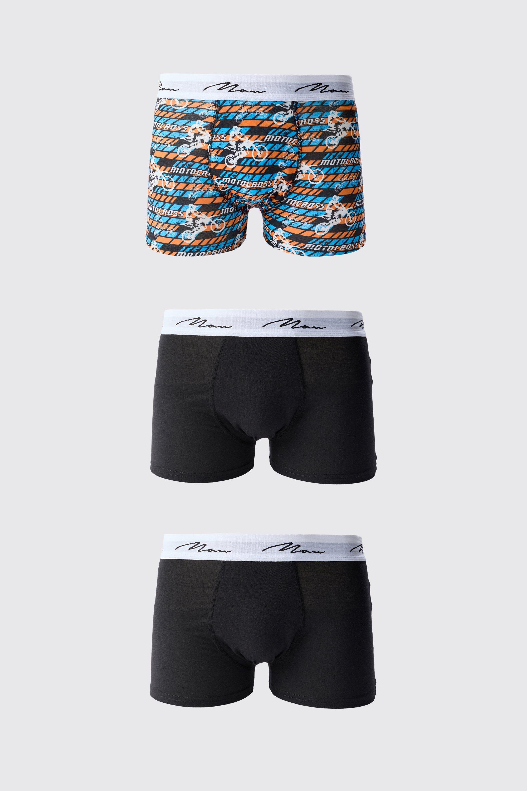 Mens Multi 3 Pack Man Moto Cross Printed Boxers, Multi