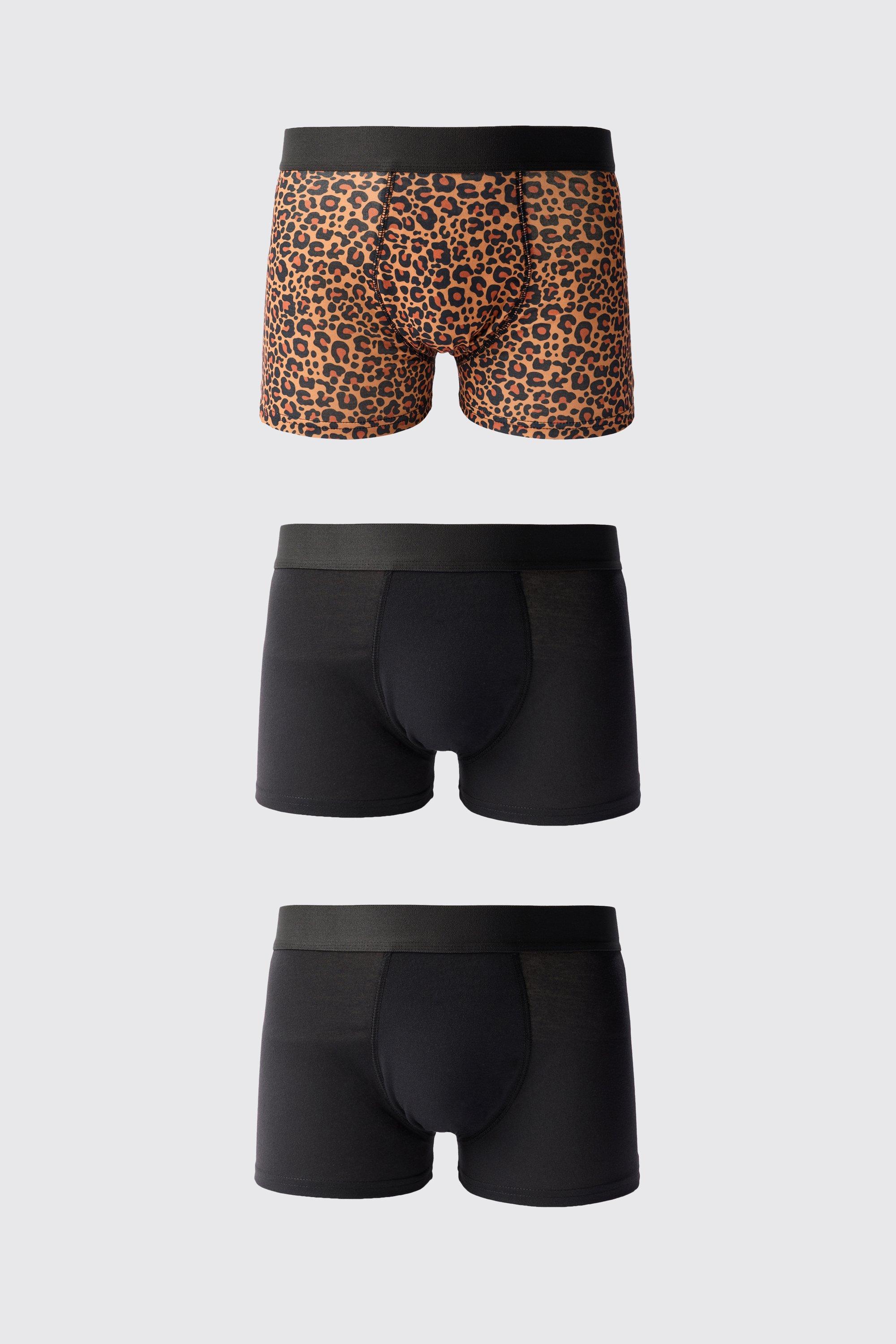 Boxer Man con stampa leopardata - set di 3 paia, Brown