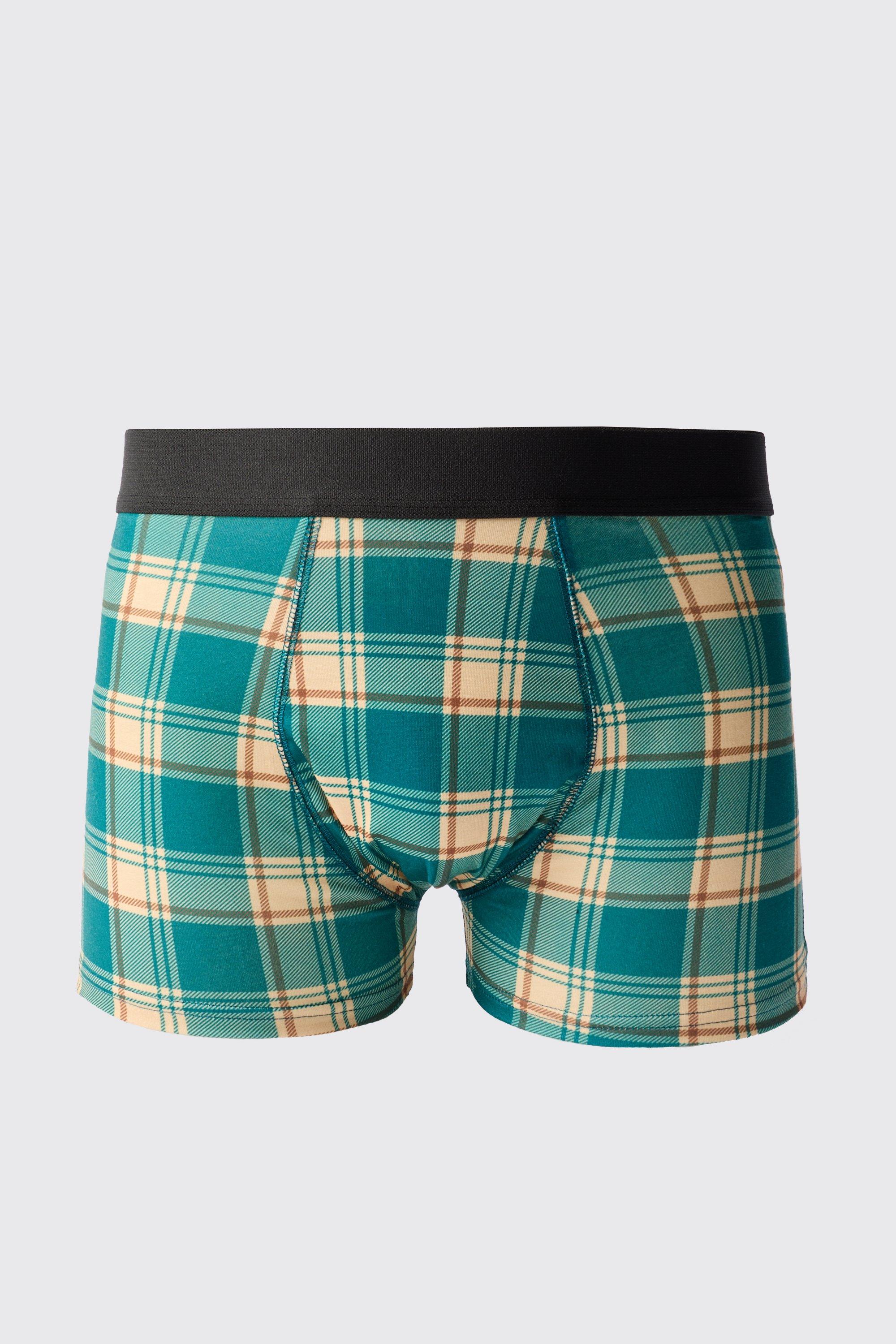 Mens Green Check Printed Boxers, Green