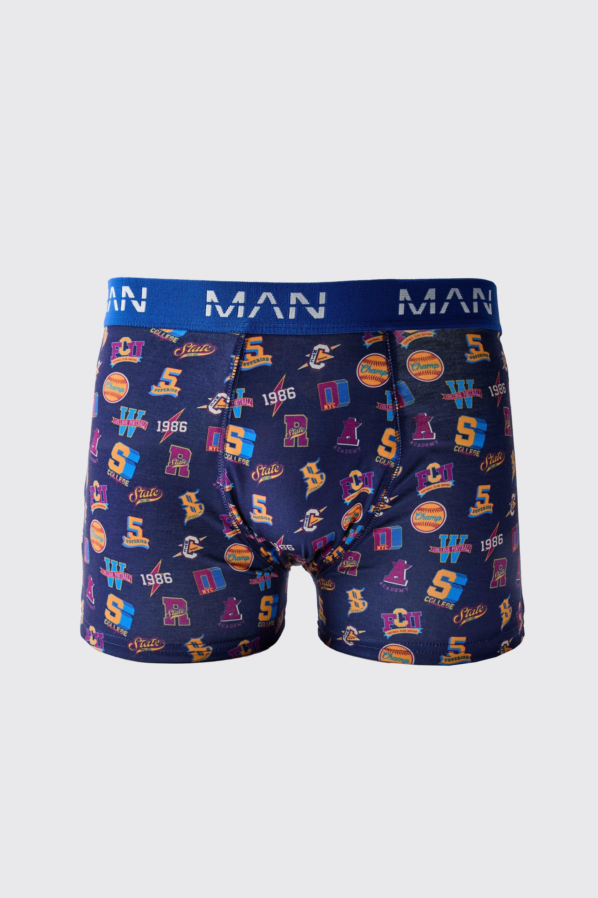 Mens Multi Man Varsity Printed Boxers, Multi