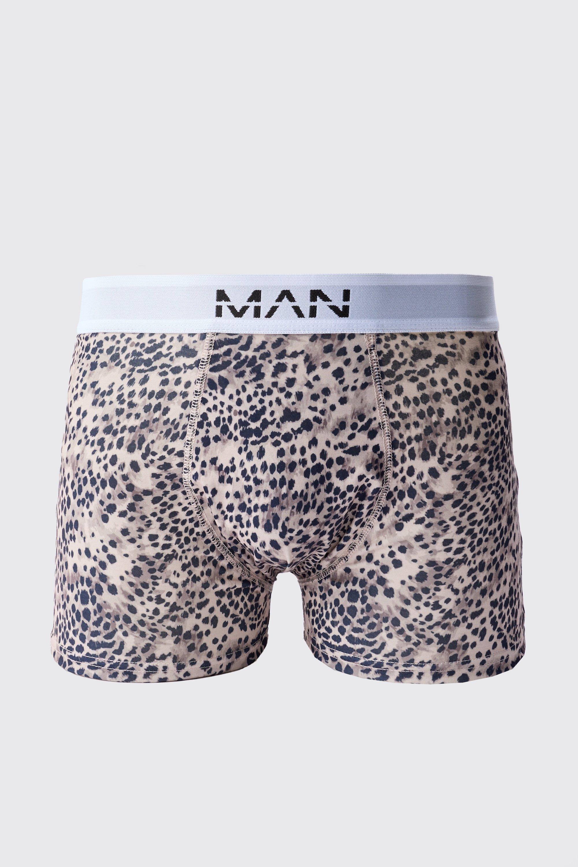 Mens Grey Man Leopard Printed Boxers, Grey