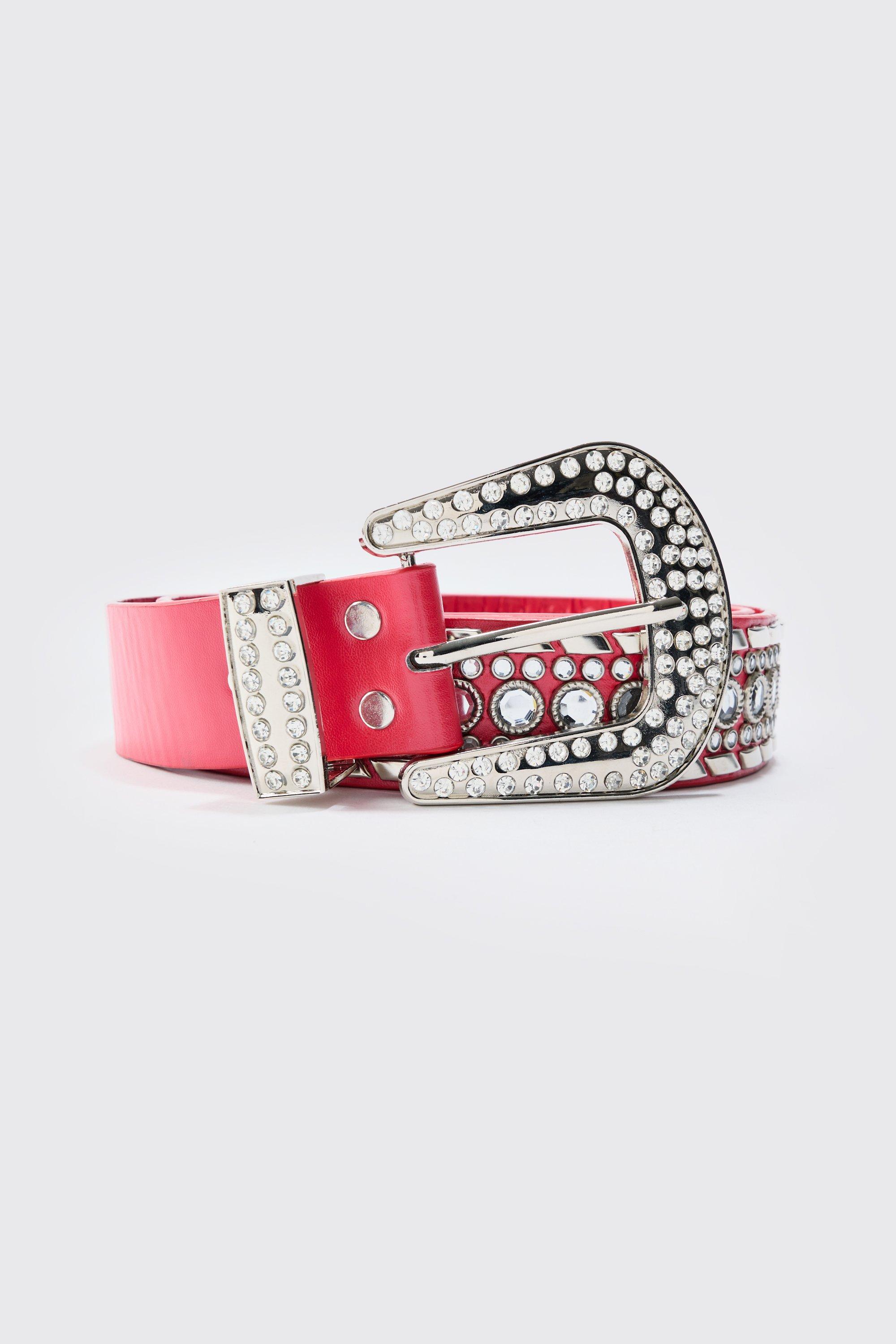 Mens Studded Western Belt In Red, Red