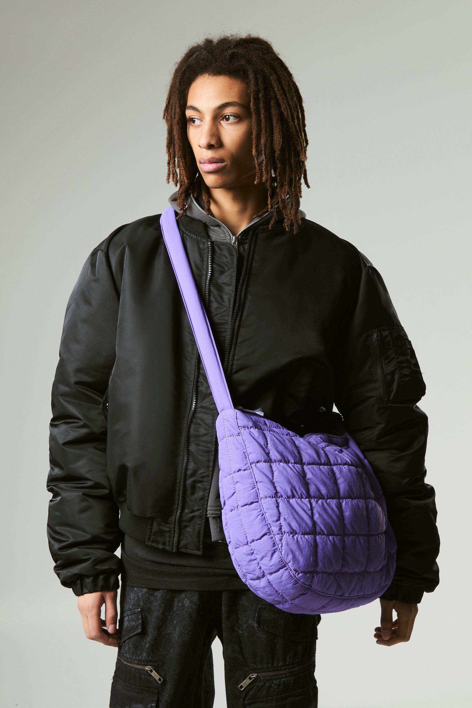 Mens Quilted Cross Body Sling Bag In Purple, Purple