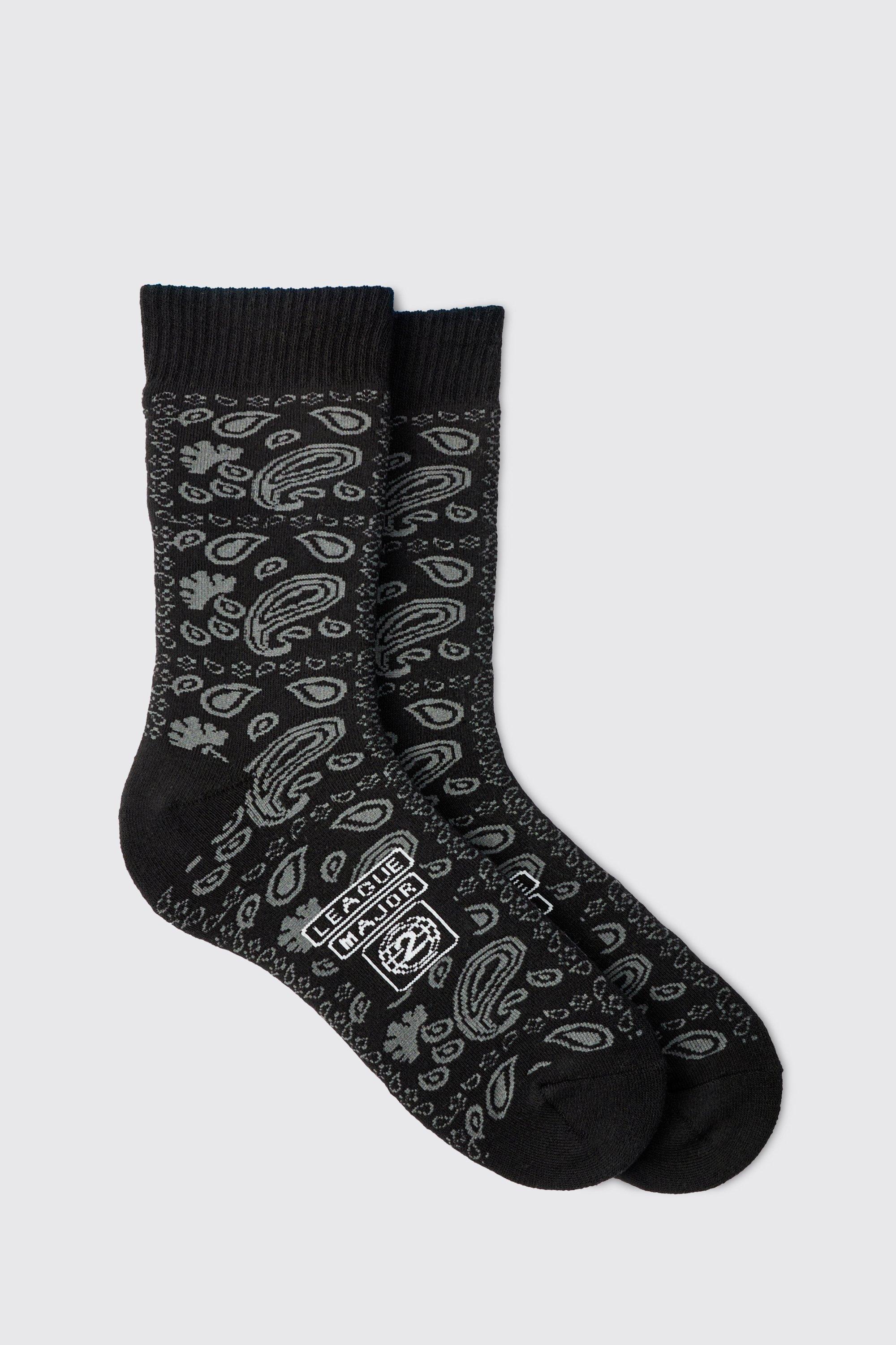 Mens Black Major League Logo Sports Socks, Black