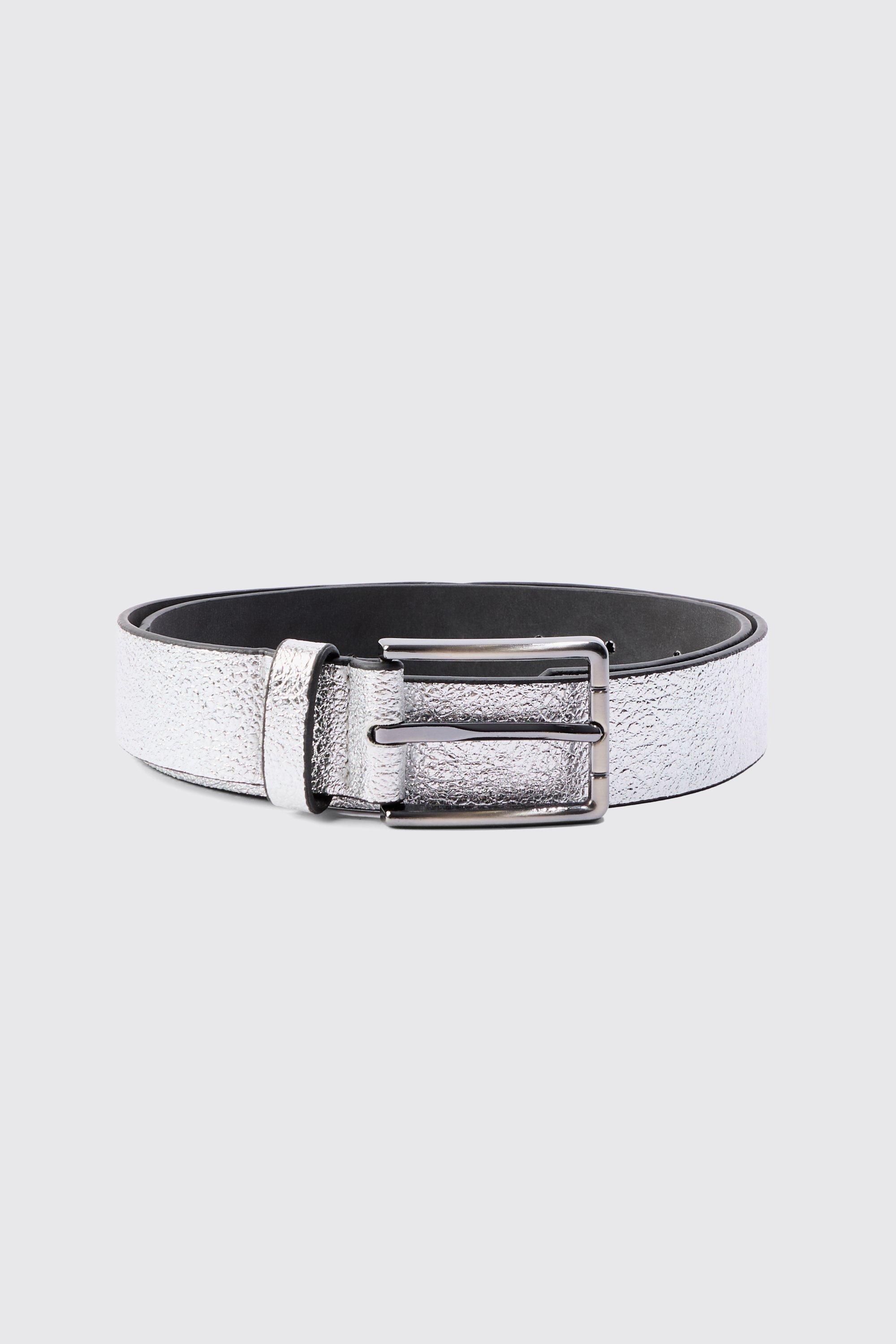 Mens Grey Grain Texture Belt In Silver, Grey