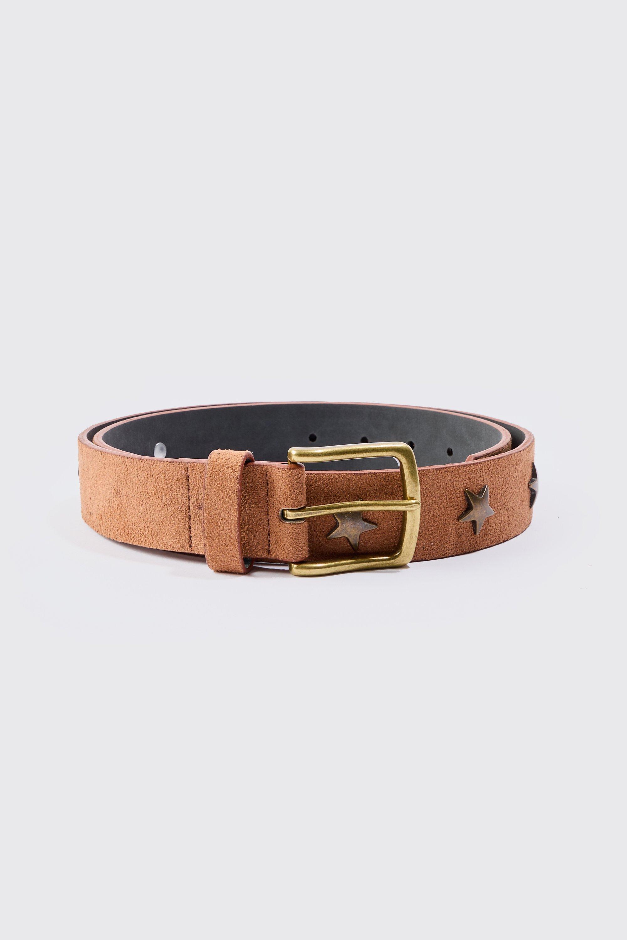 Mens Metal Hardware Star Detail Belt In Brown, Brown