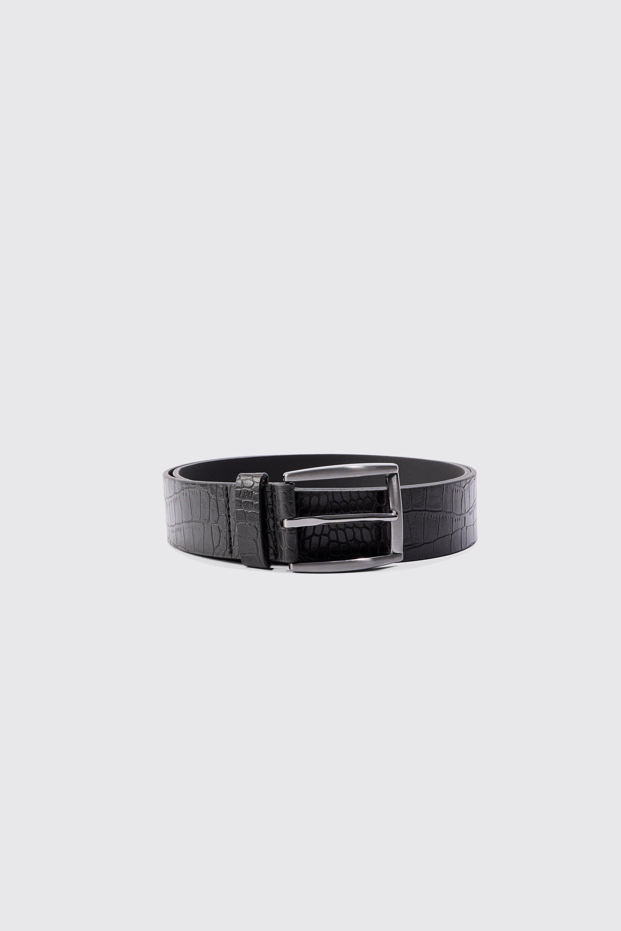 Mens Croc Detail PU Belt In Black, Black