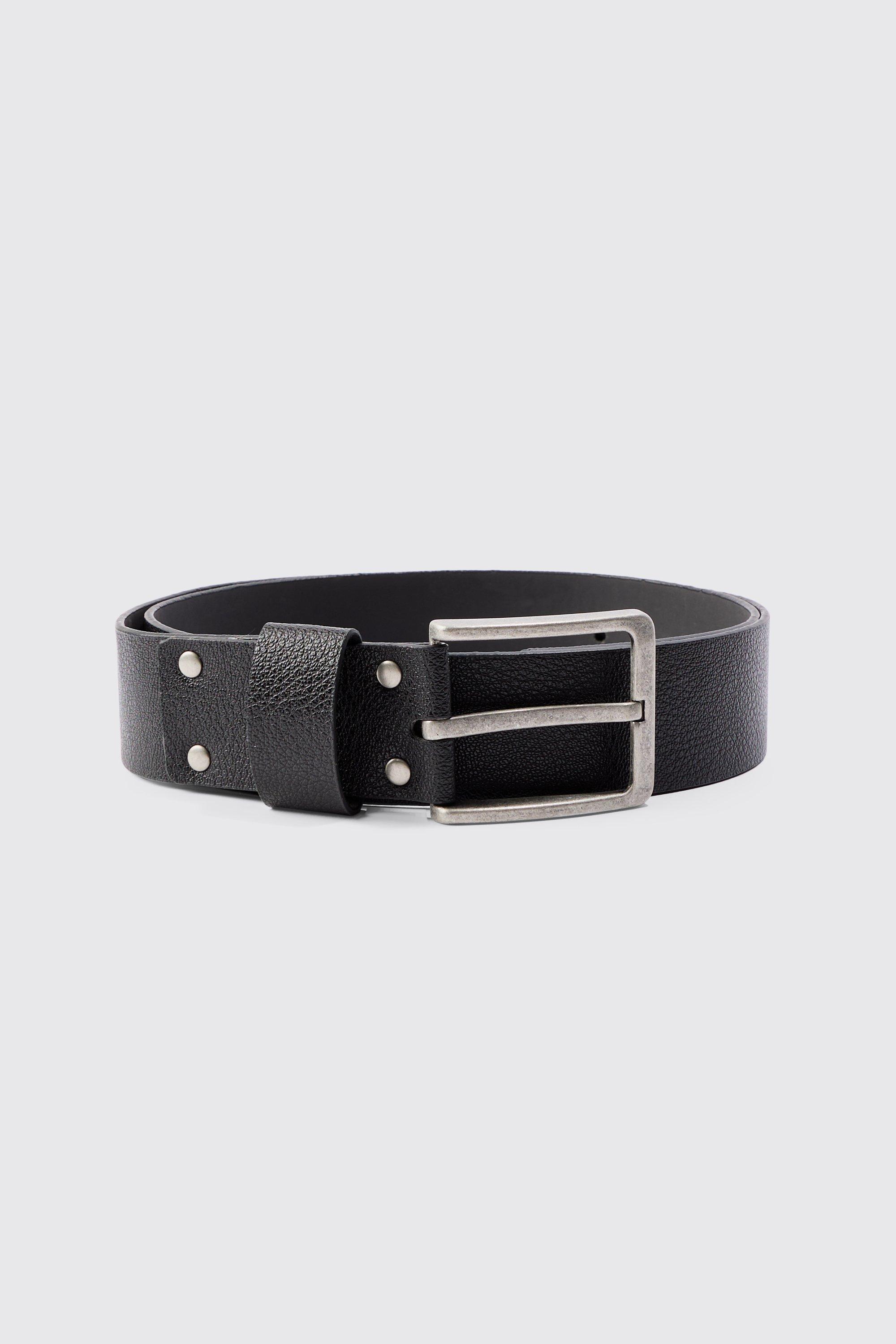 Mens Man Branding Debossed Pu Belt In Black, Black