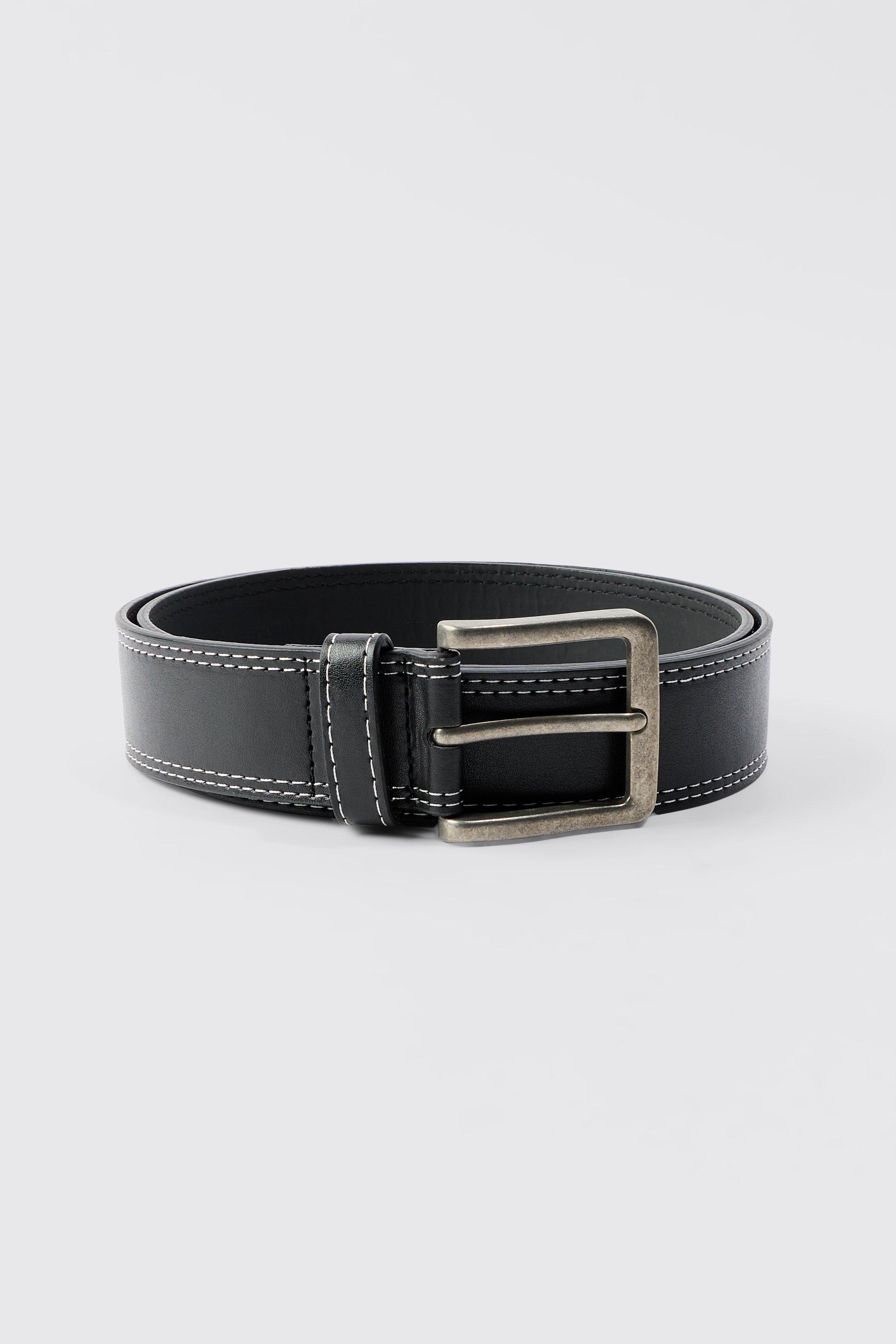 Mens Black Contrast Stitch Belt, Black