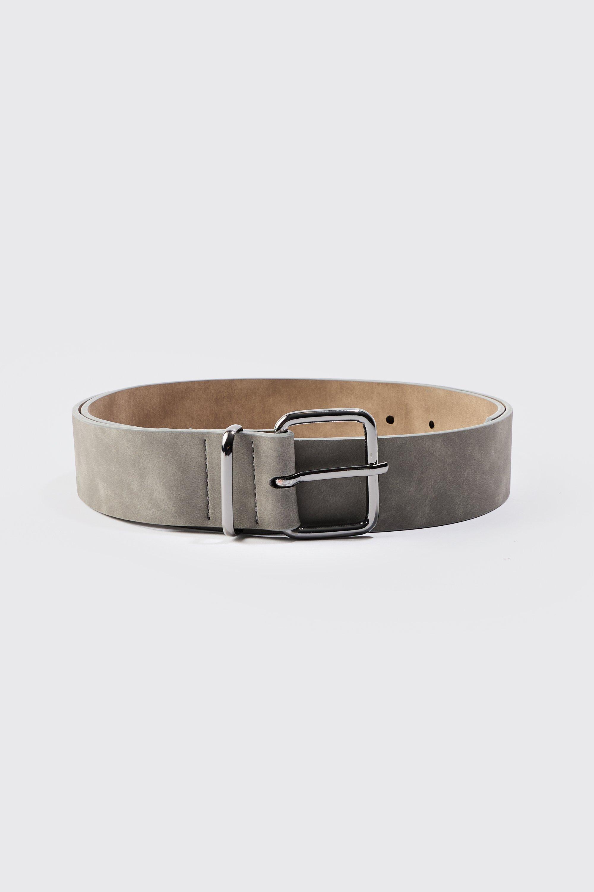 Mens Grey Vintage Look PU Belt, Grey