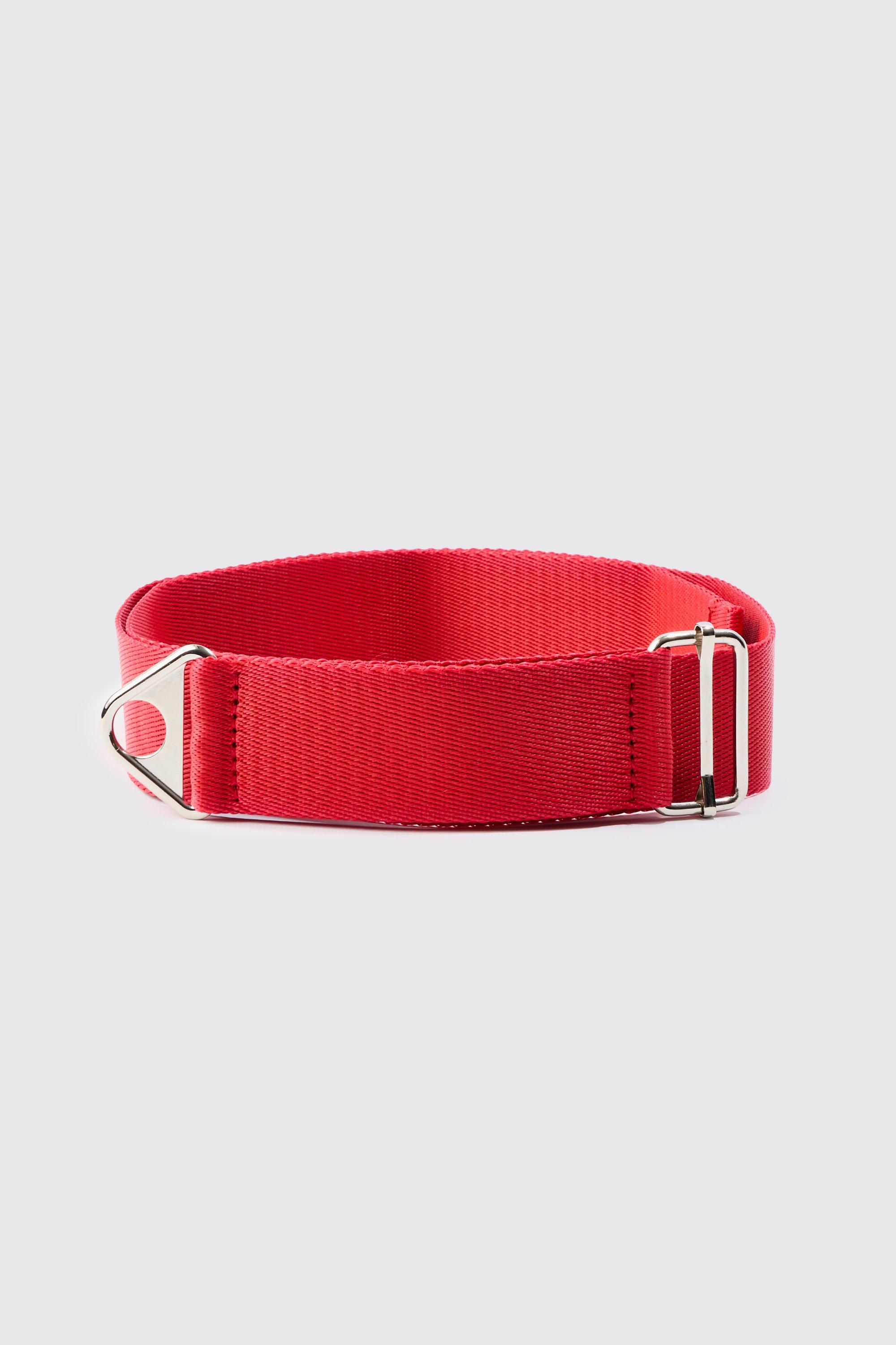 Mens Buckle Detail Nylon Belt In Red, Red