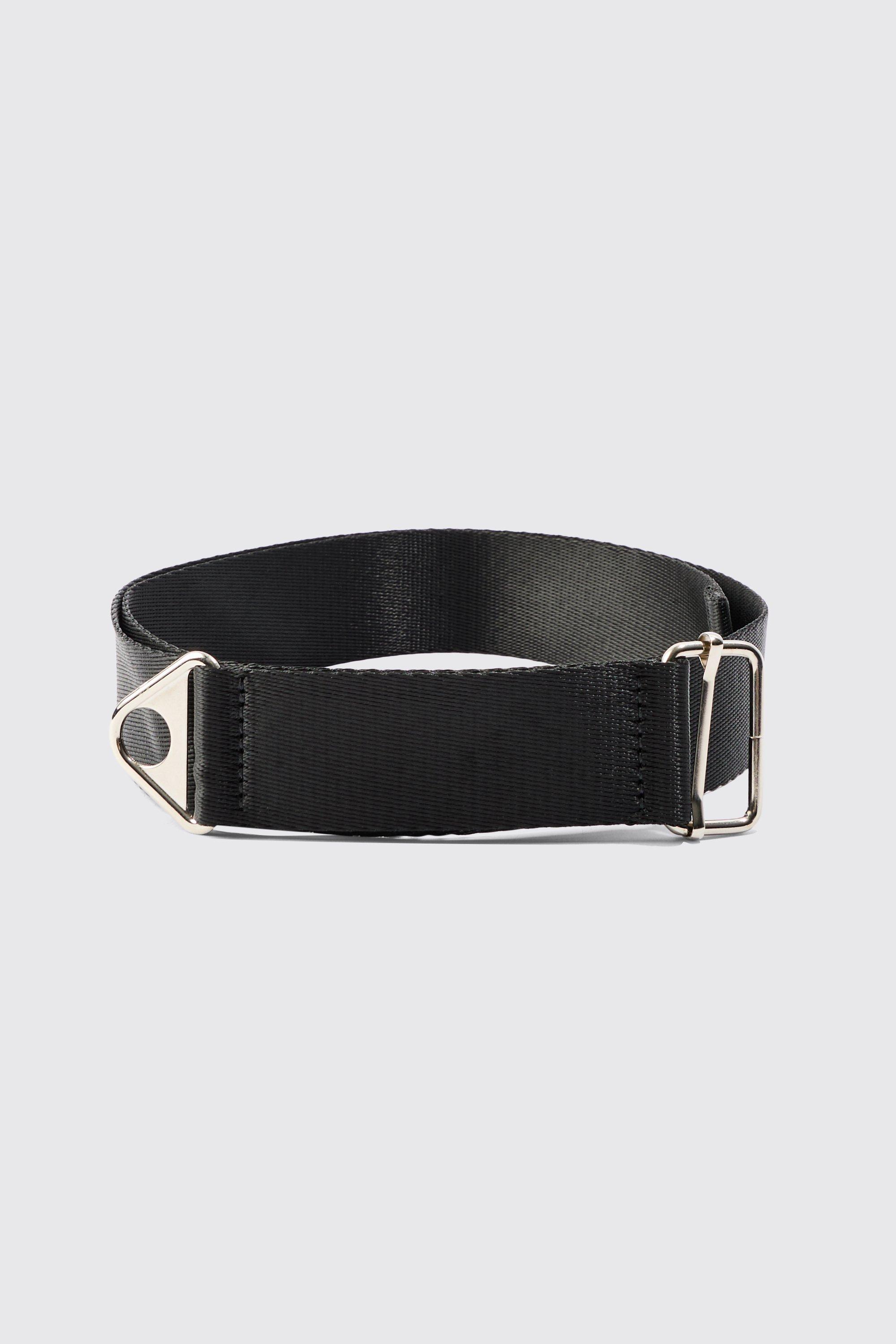 Mens Buckle Detail Nylon Belt In Black, Black