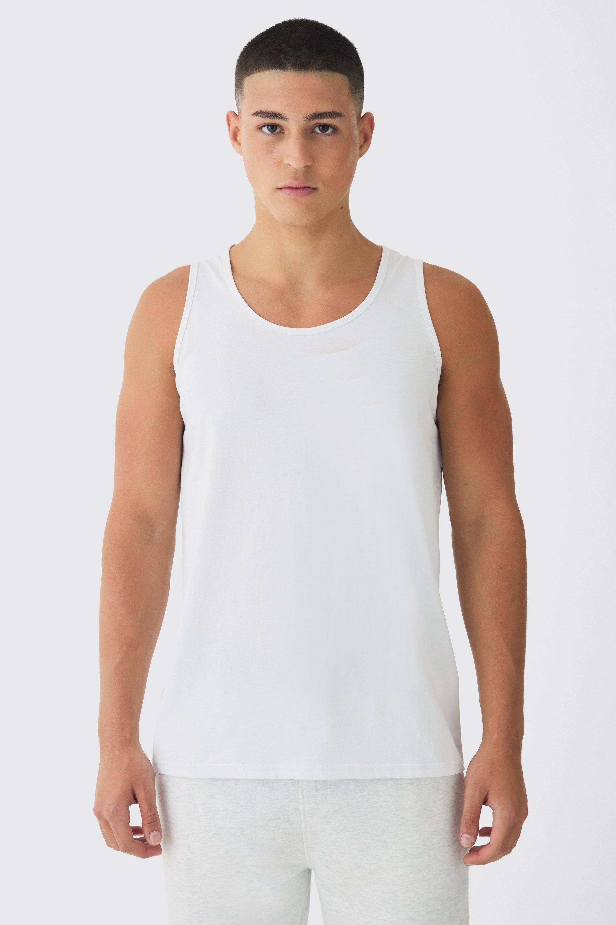 Mens White Basic Vest, White