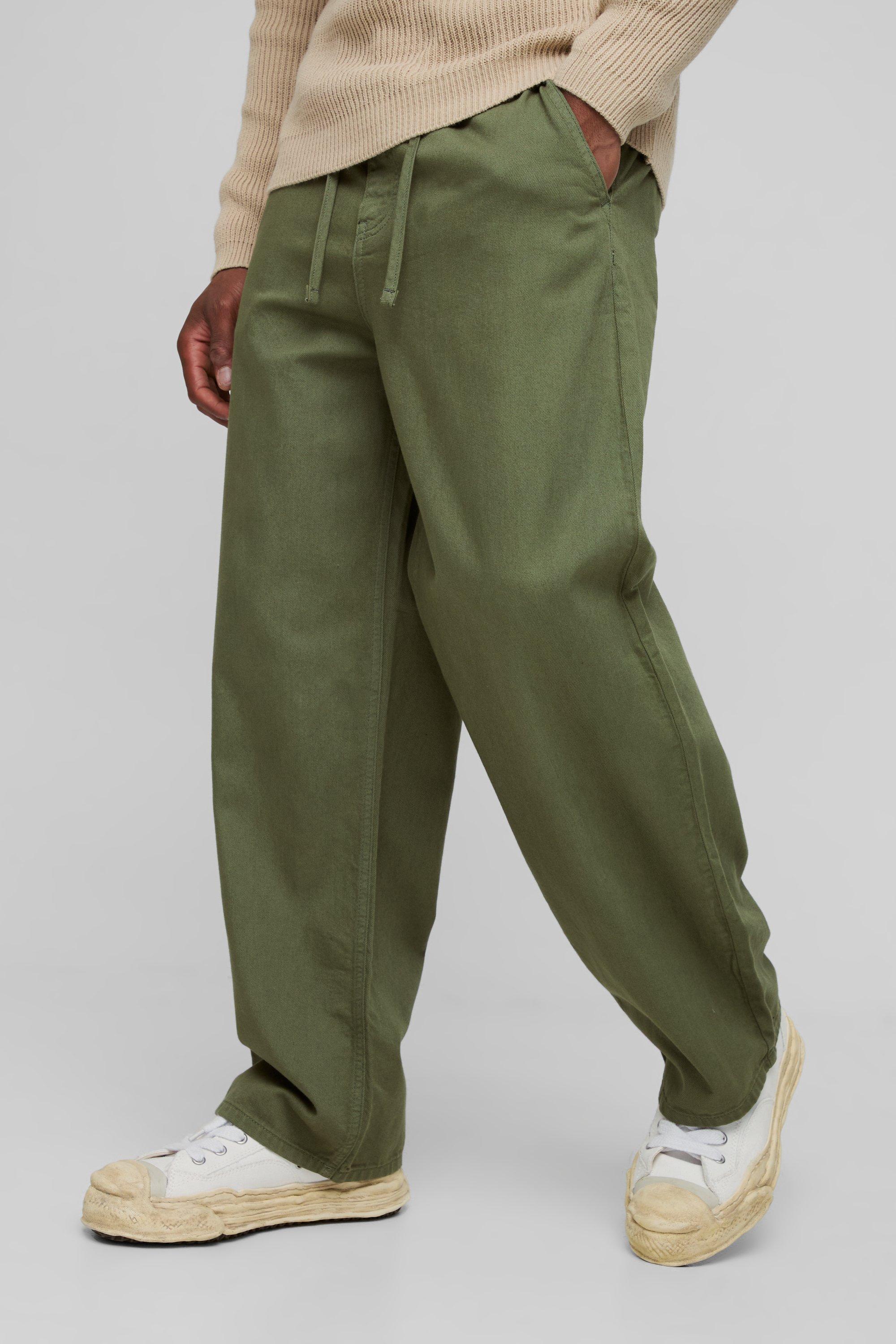 Pantaloni Chino rilassati color kaki con laccetti, Verde