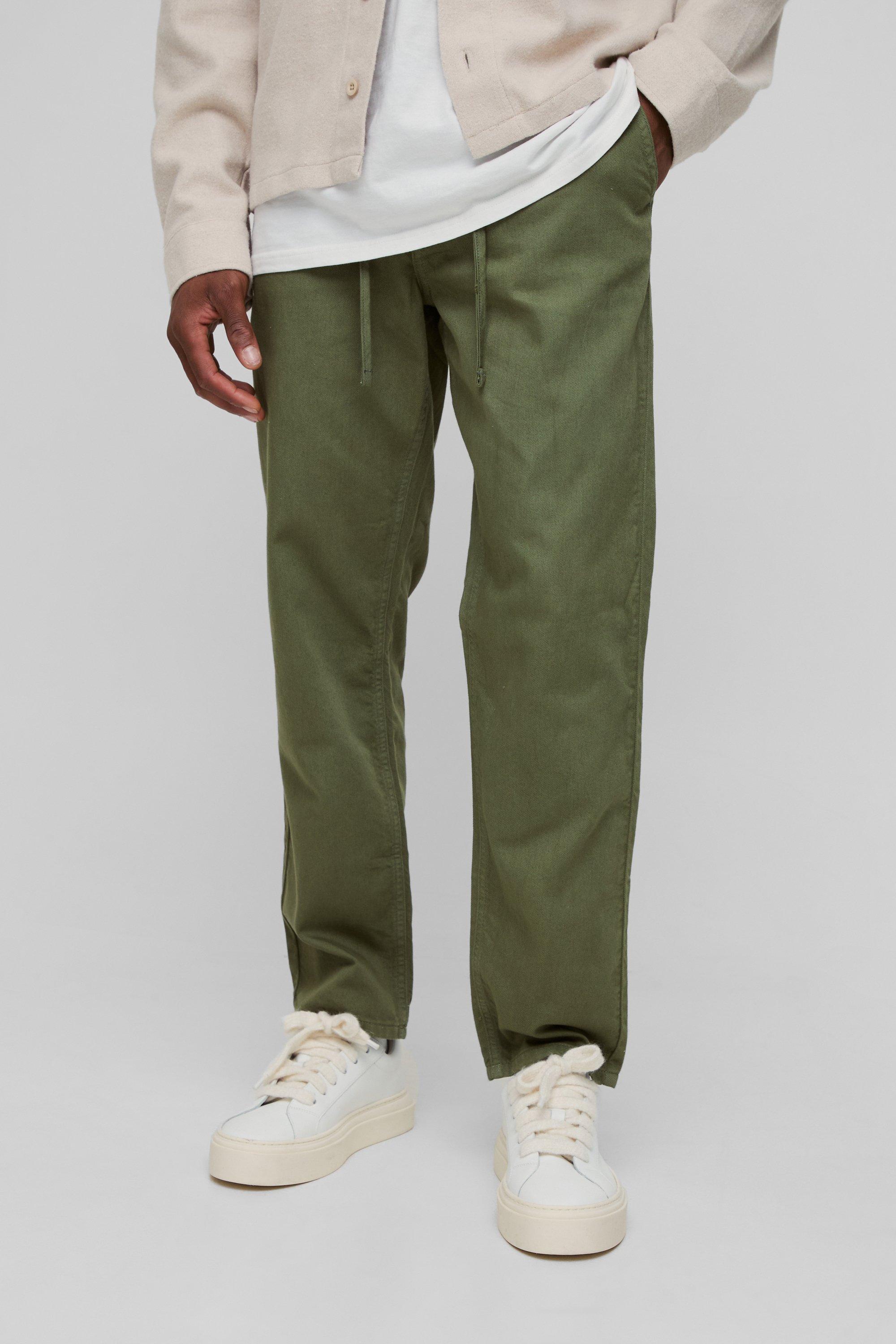 Pantaloni Chino affusolati color kaki con laccetti, Verde