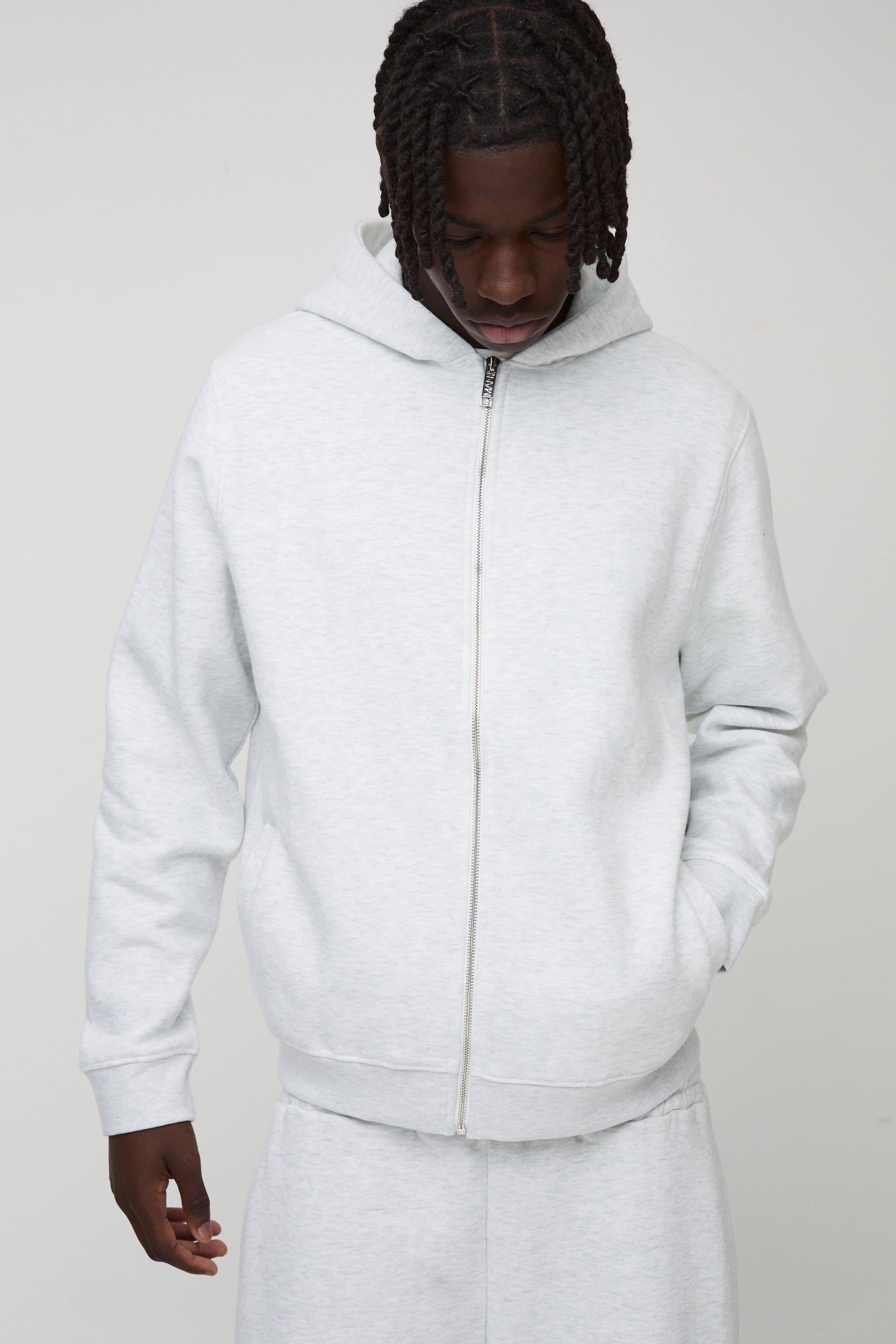 Felpa Basic con zip e cappuccio, Grigio