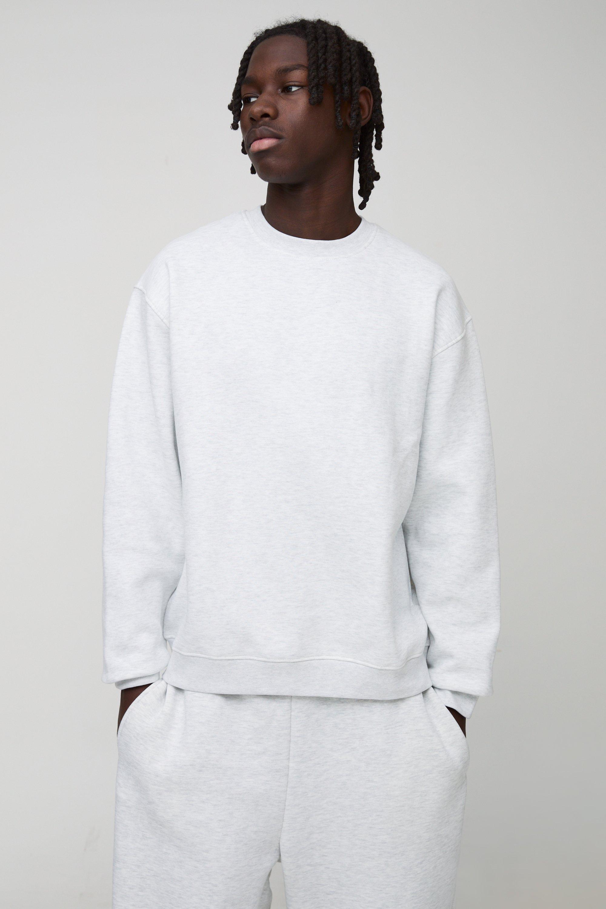 Mens Grey Basic Oversized Crew Neck Sweatshirt, Grey
