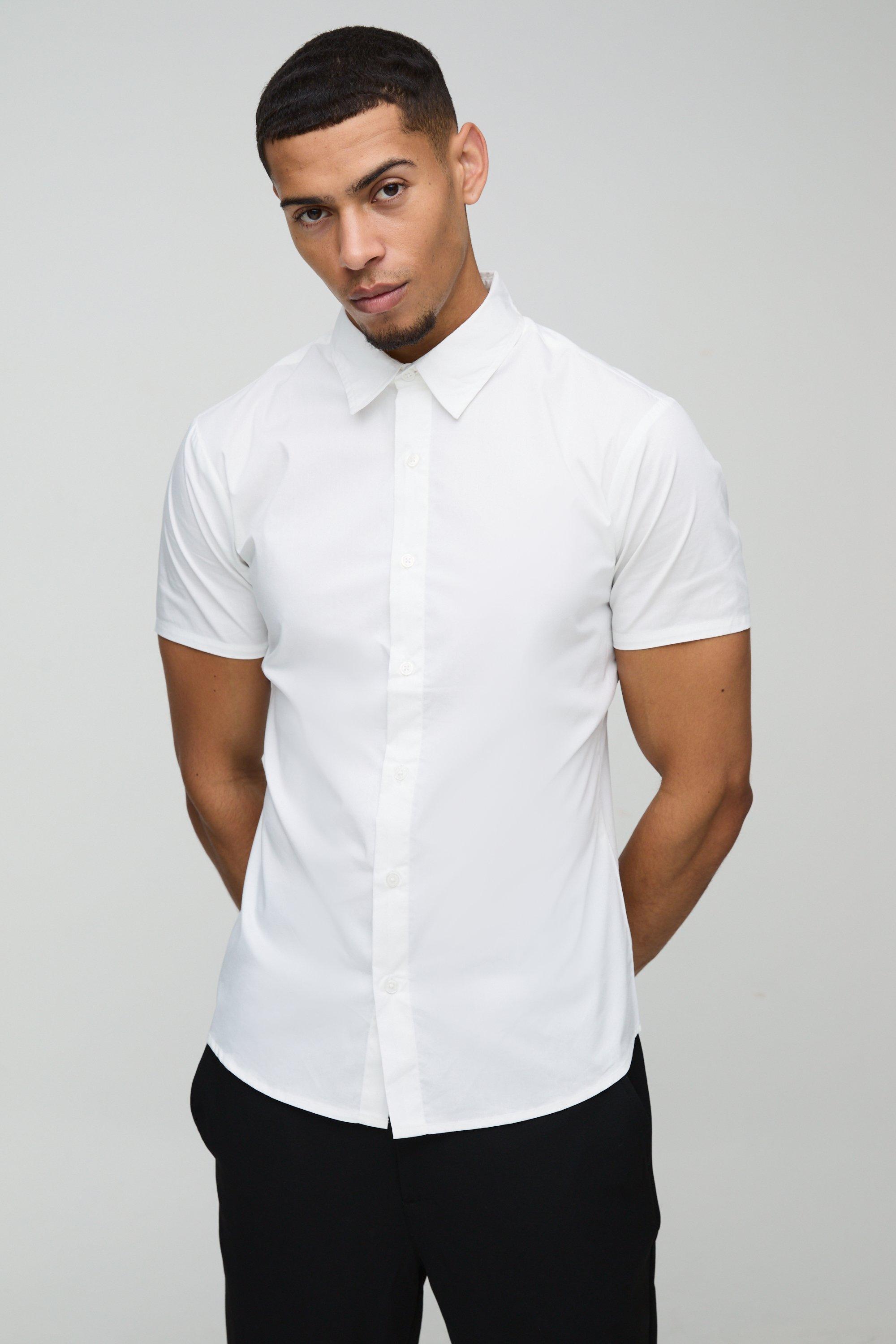 Camicia a maniche corte in Stretch Fit, Bianco