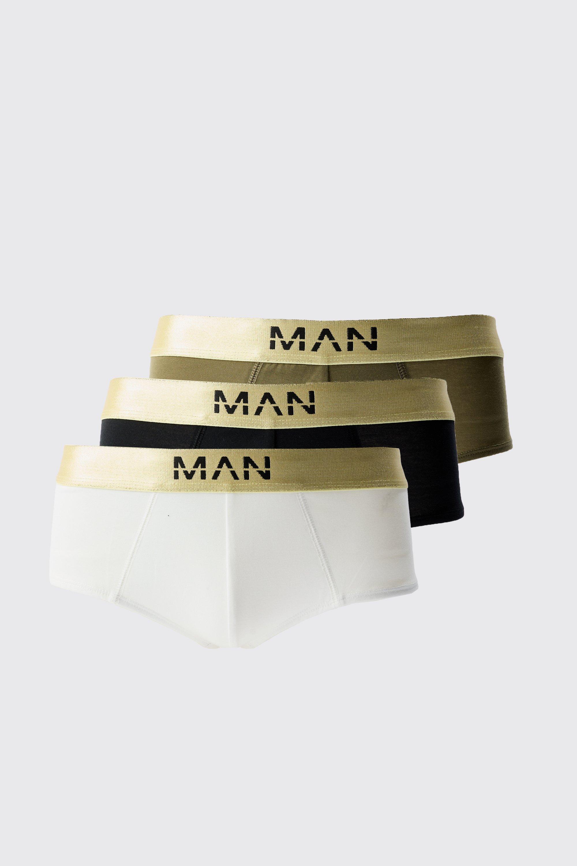 Mens Multi 3 Pack Man Dash Gold Waistband Briefs, Multi