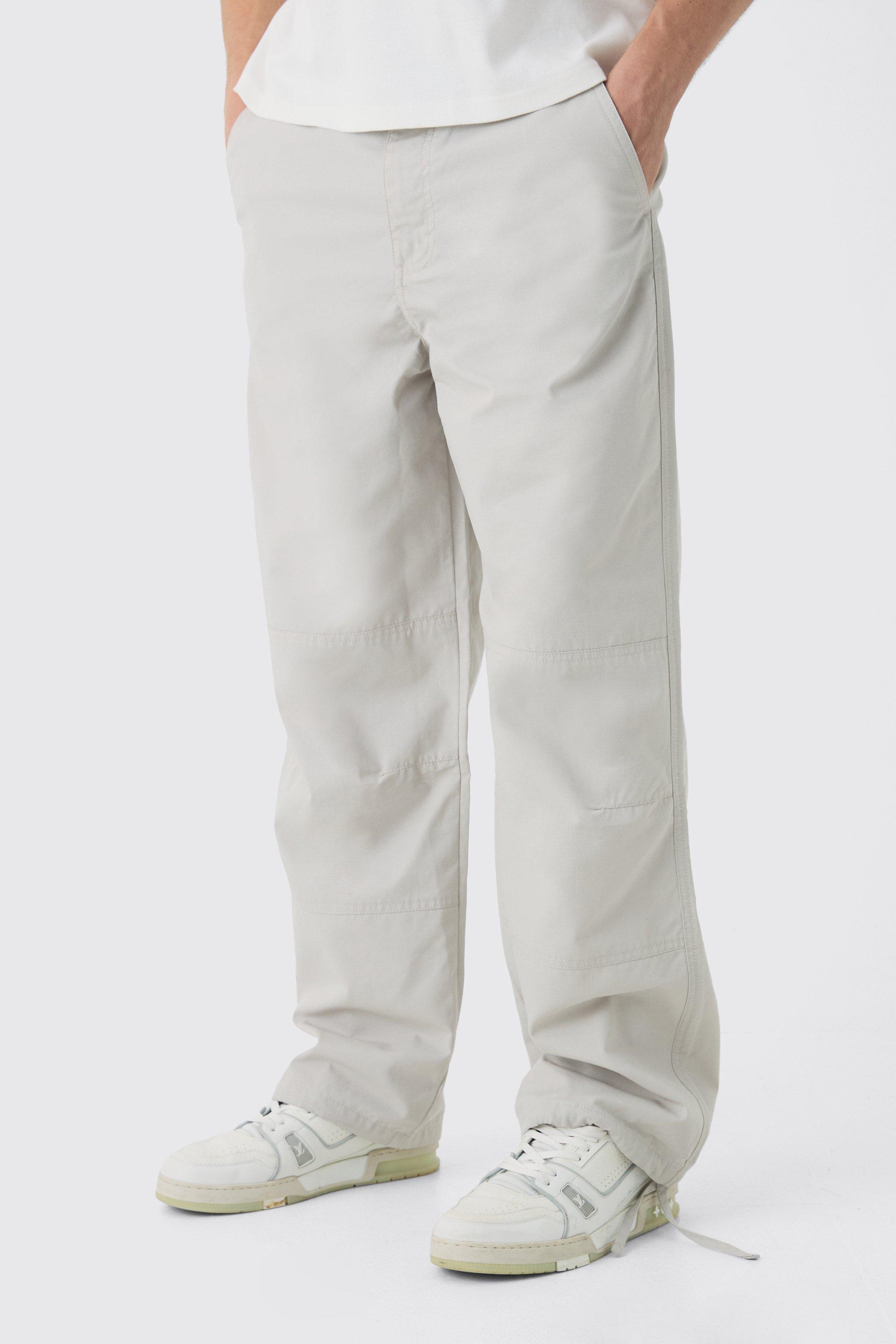 Mens Beige Relaxed Fit Textured Ripstop Trousers, Beige