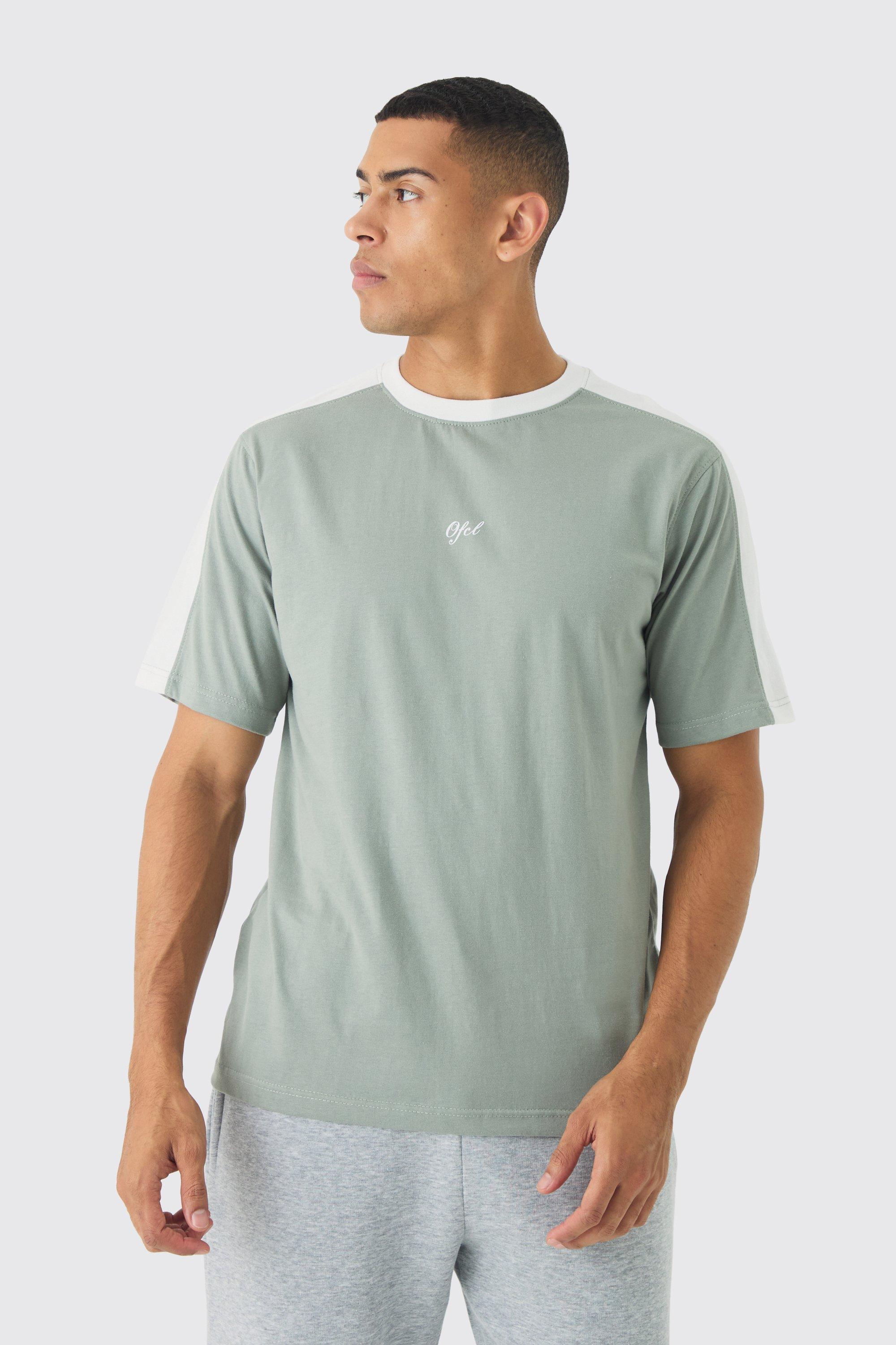 Mens Green OFCL Colour Block T-shirt, Green