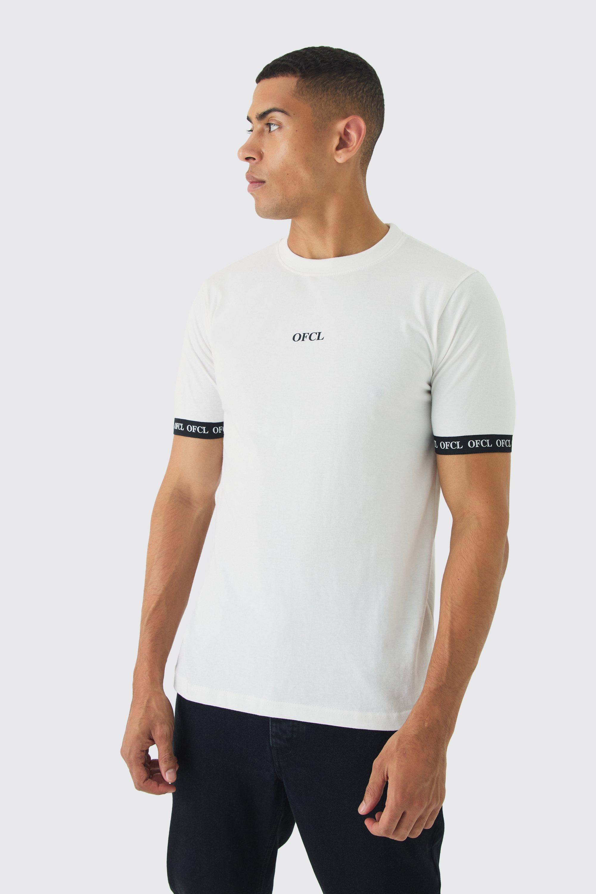 Mens White Slim OFCL Tape T-shirt, White