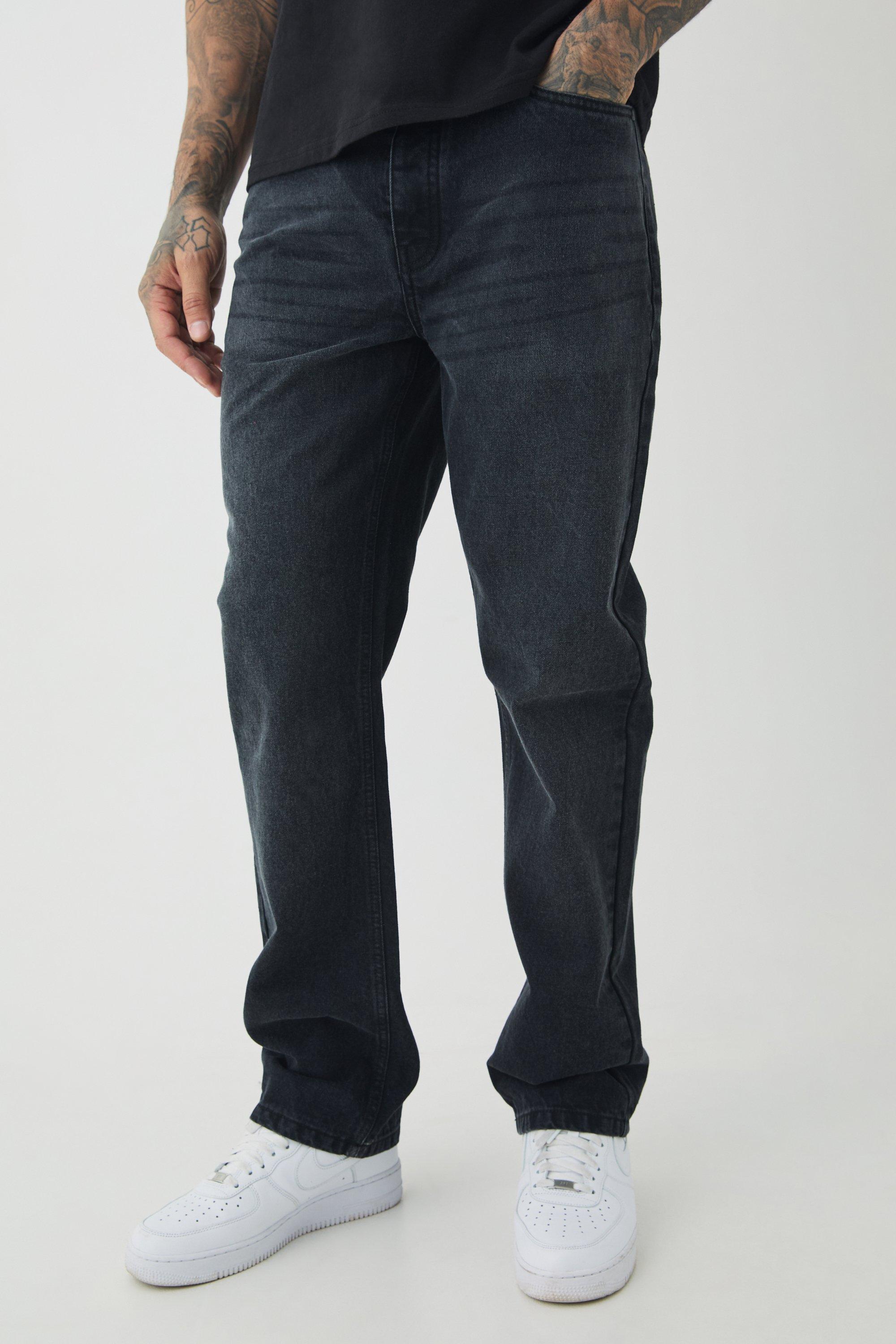 Mens Black Tall Straight Rigid Jeans, Black