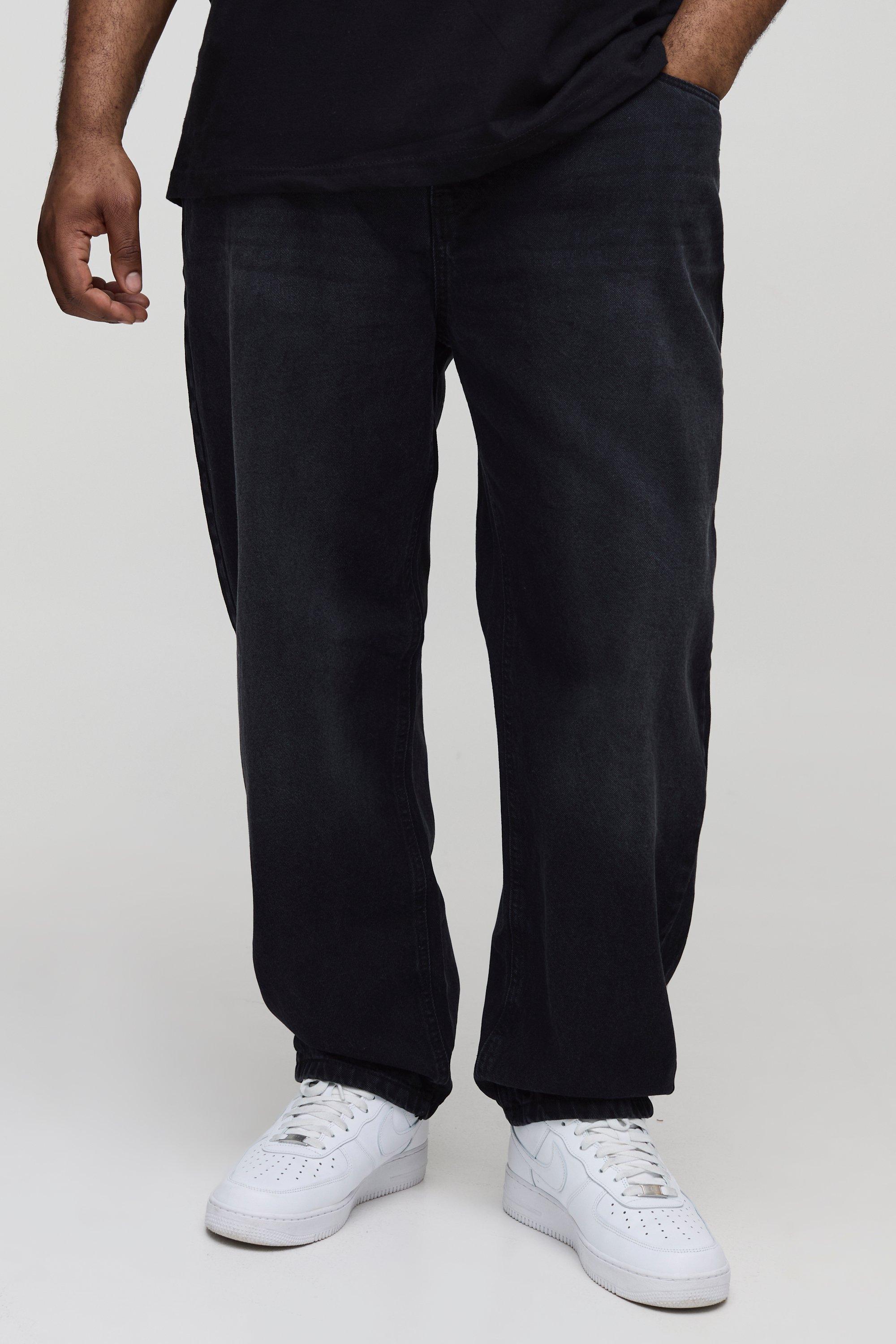 Mens Black Plus Tapered Rigid Jeans, Black