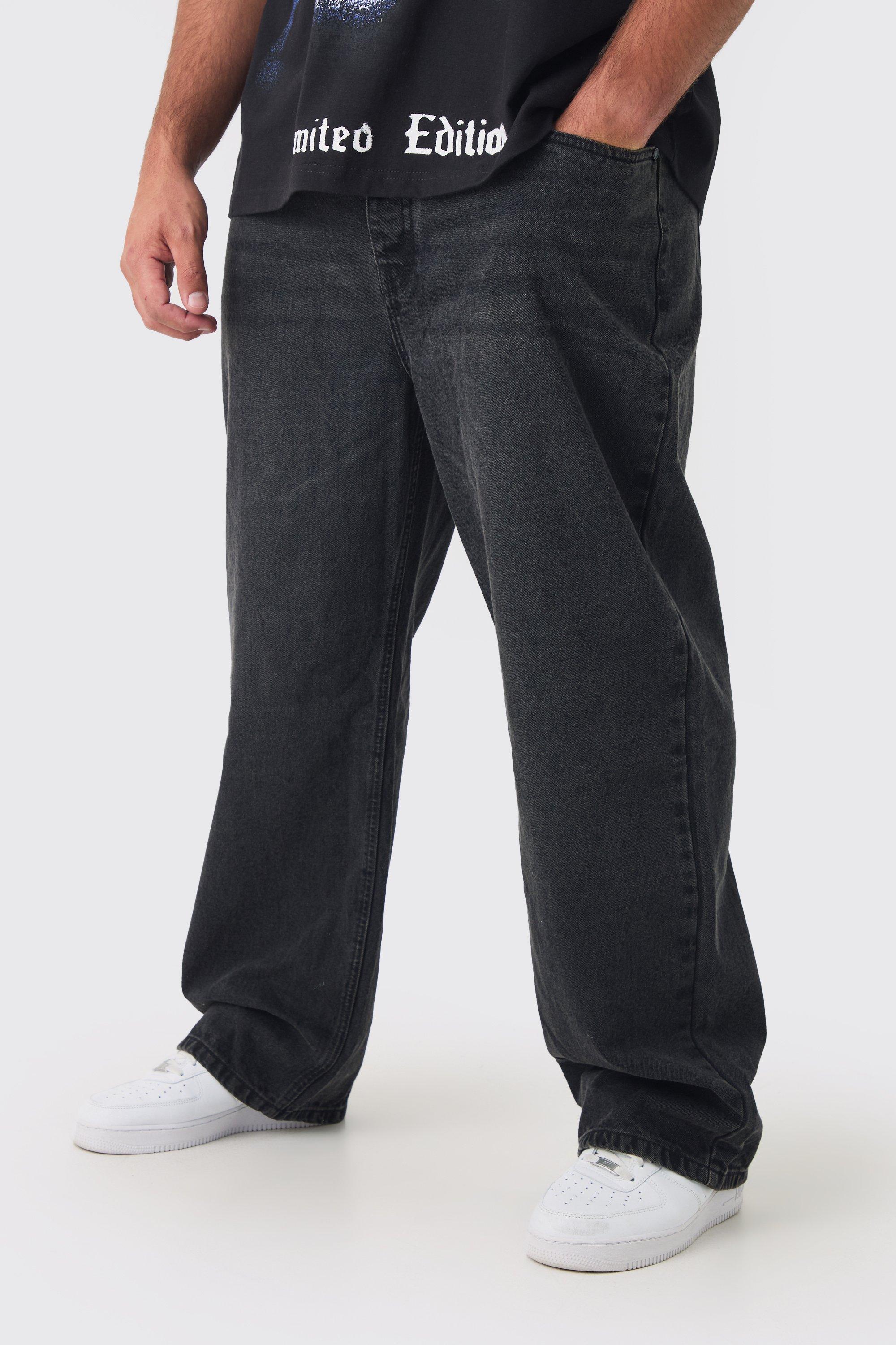 Mens Black Plus Relaxed Rigid Jeans, Black