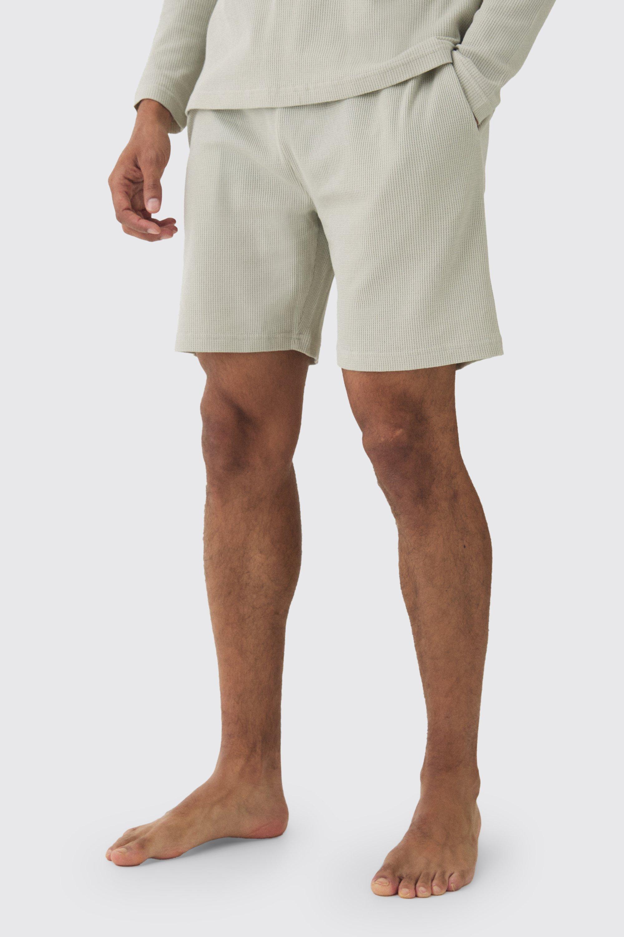 Mens Grey Waffle Lounge Shorts, Grey