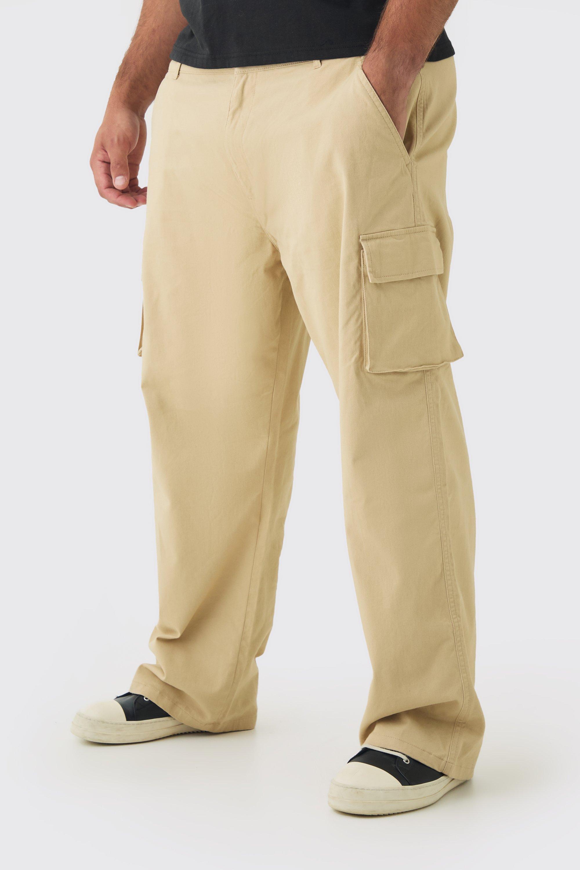 Pantaloni Cargo Plus Size rilassati con vita fissa, Beige