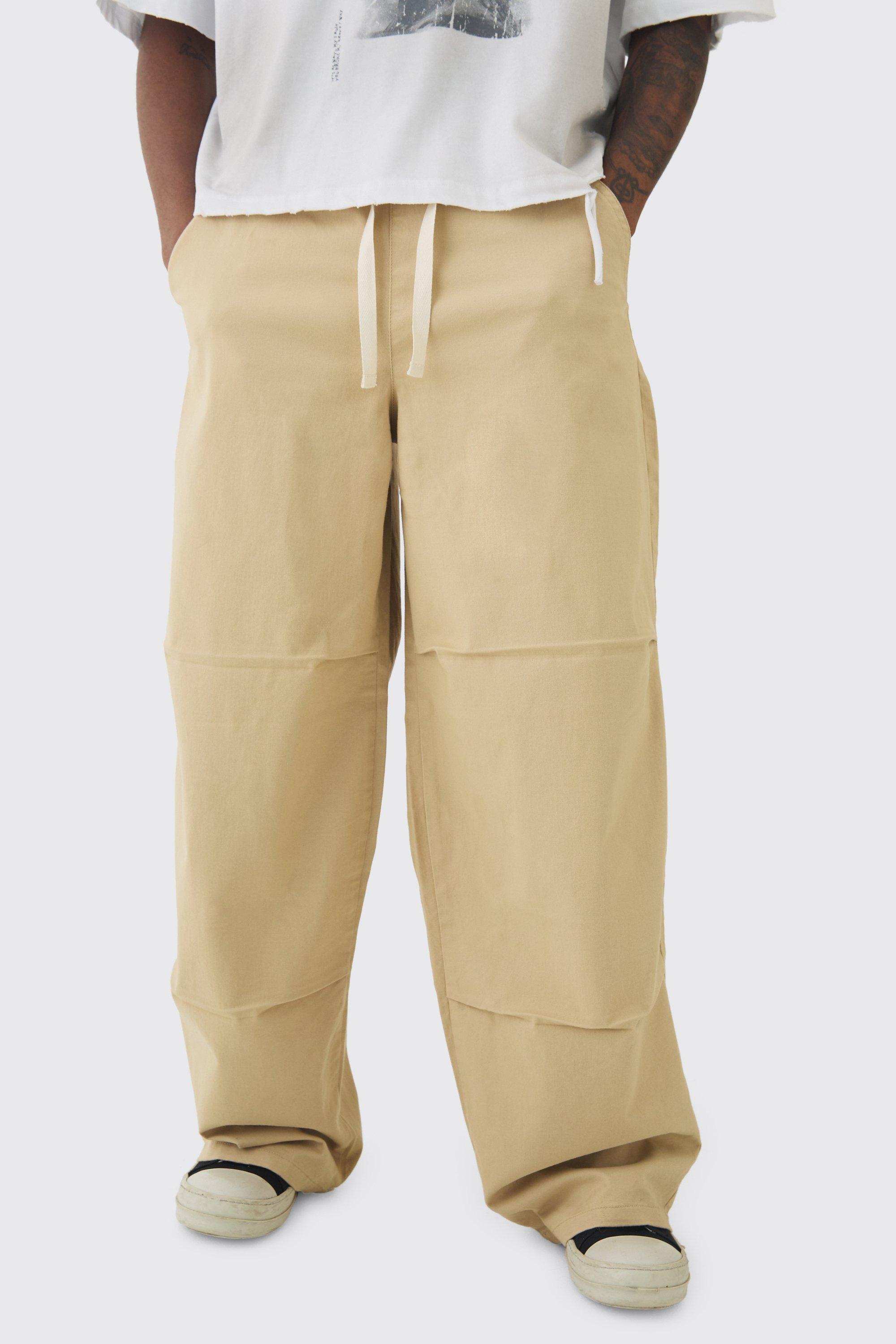 Pantaloni Tall extra comodi con vita elasticizzata e laccetti a contrasto, Beige