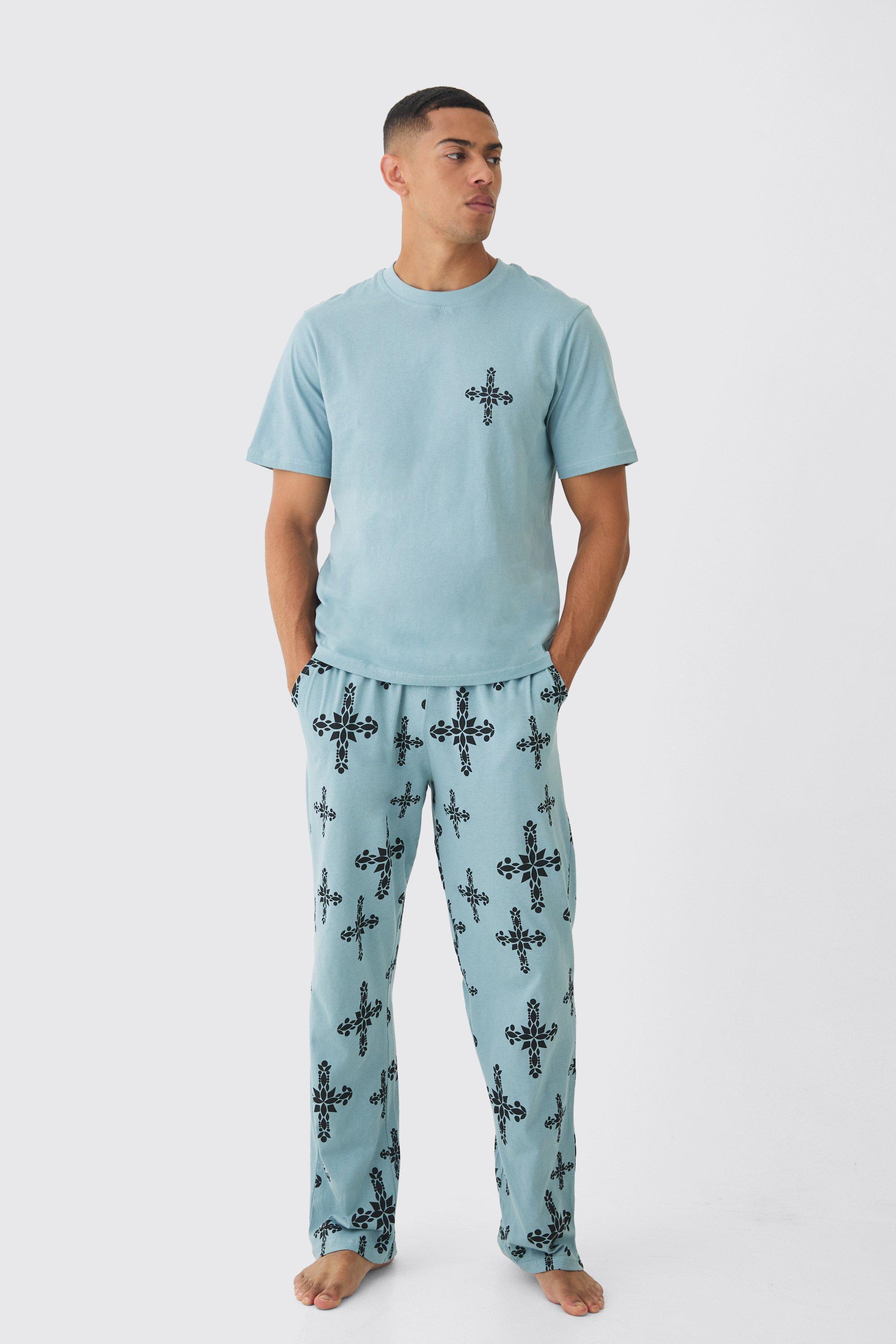 Mens Blue Cross Graphic Loungewear, Blue