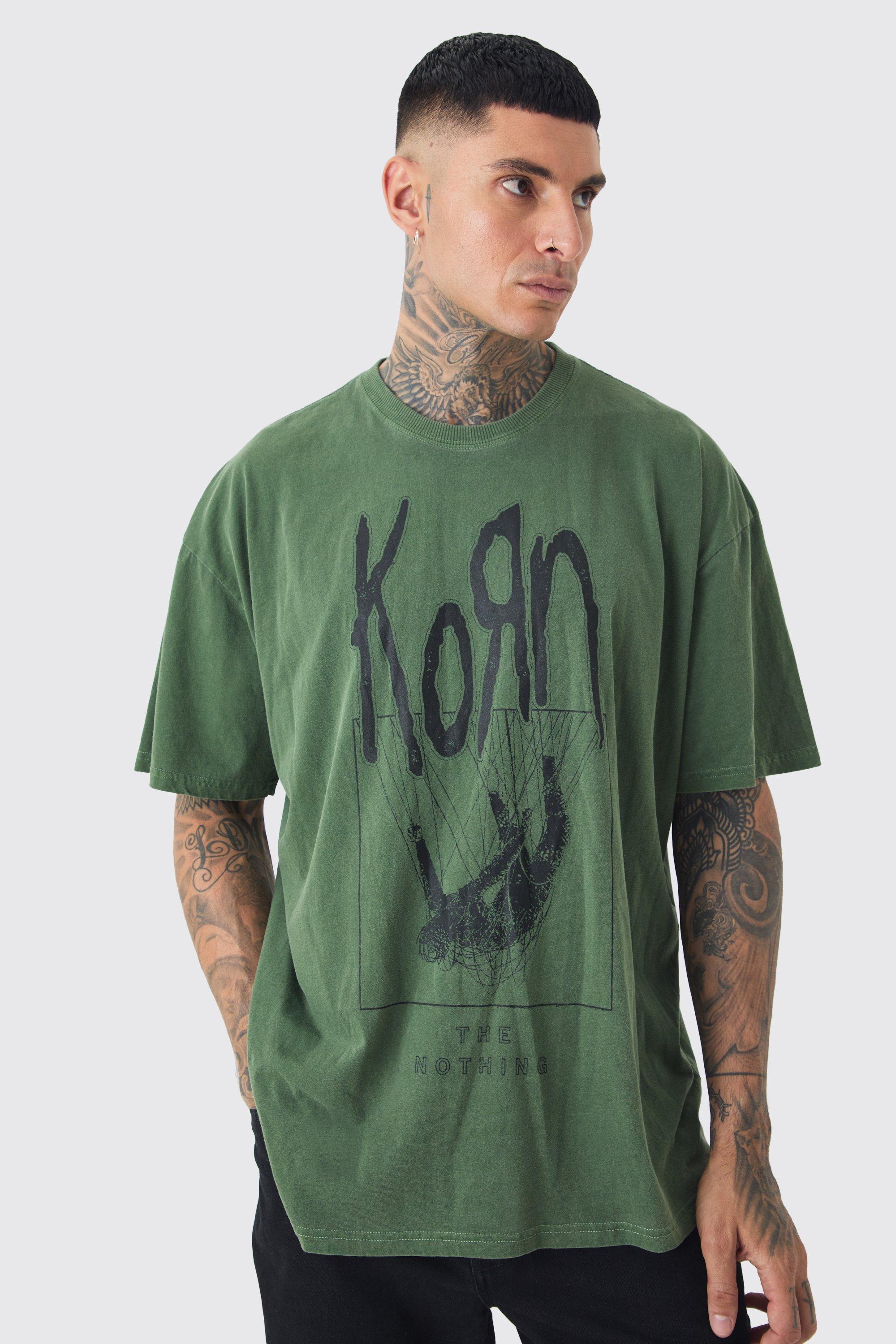 T-shirt Tall verde ufficiale con stampa Korn, Verde