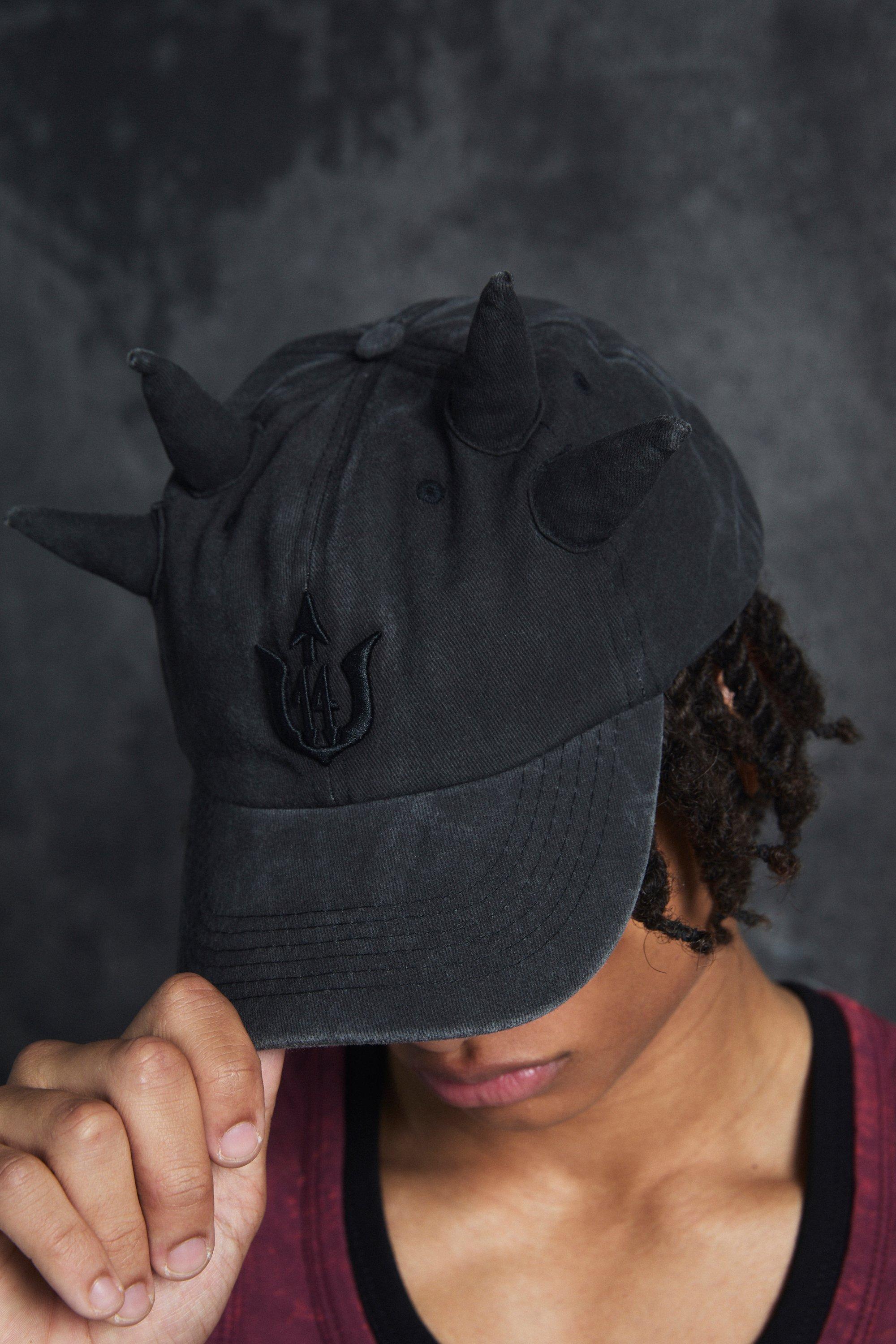 Mens Trippie Redd Graphic Double Horn Cap In Black, Black