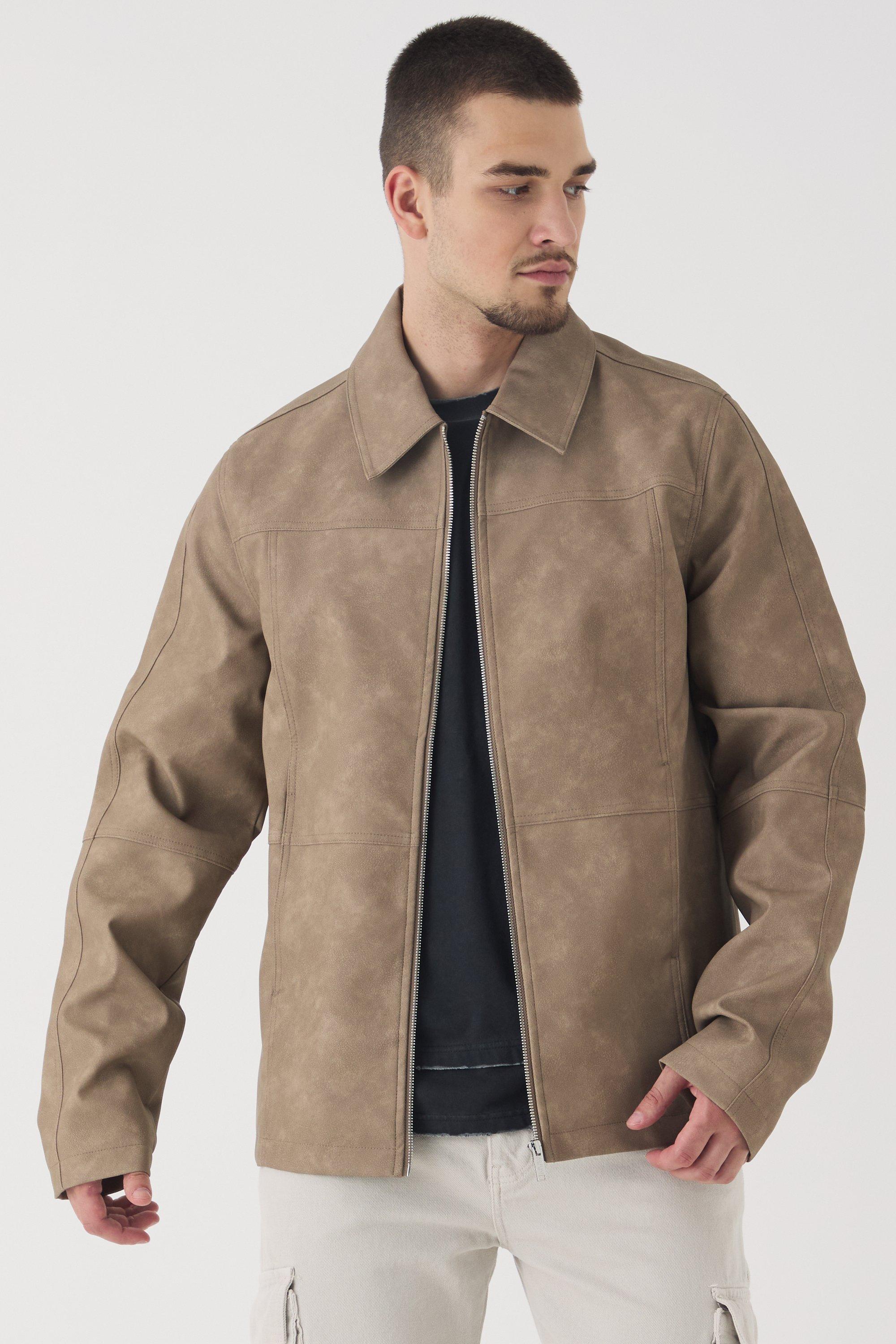 Giacca Harrington Tall in PU anticata, Beige