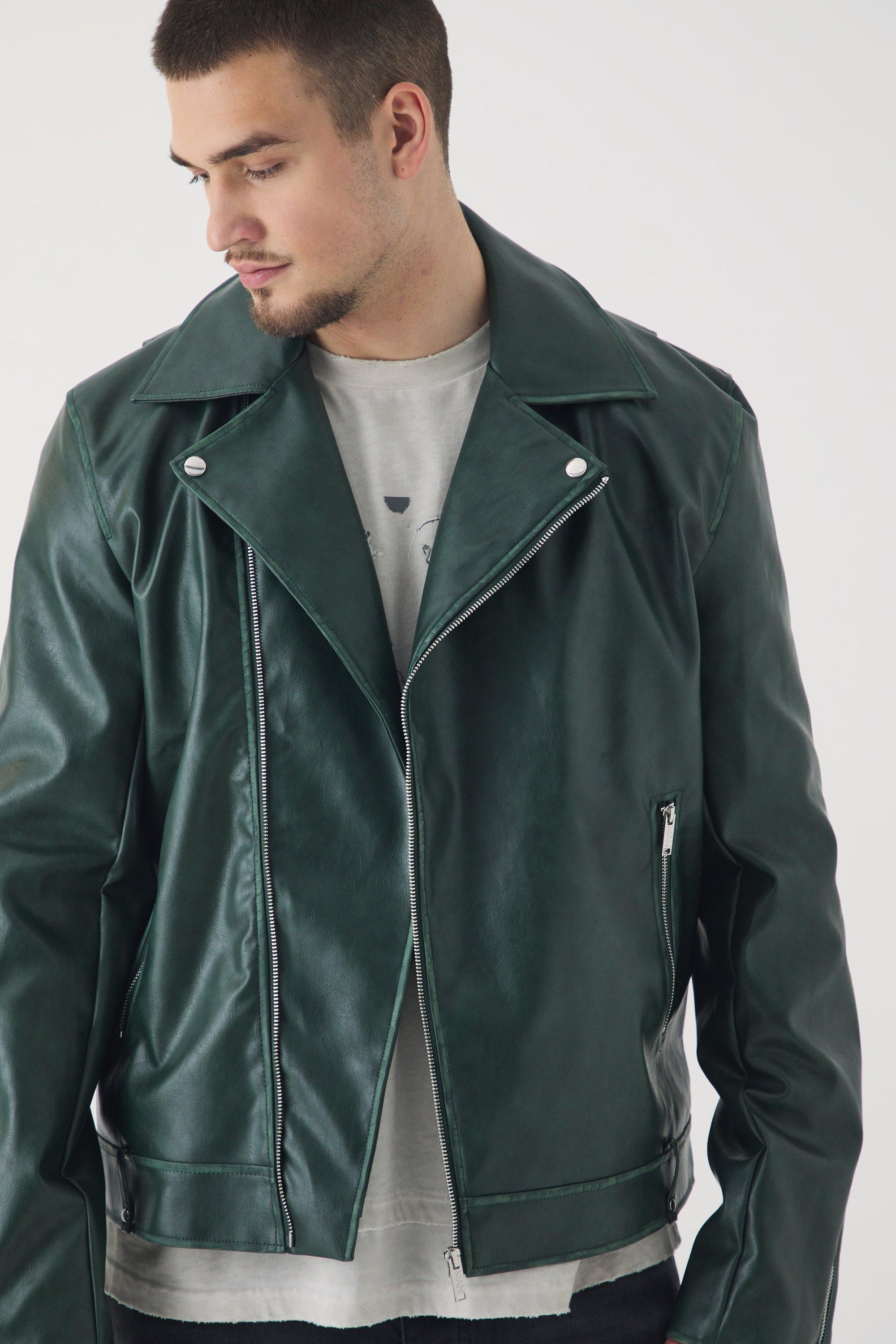Giacca da biker Tall in PU slavato, Verde