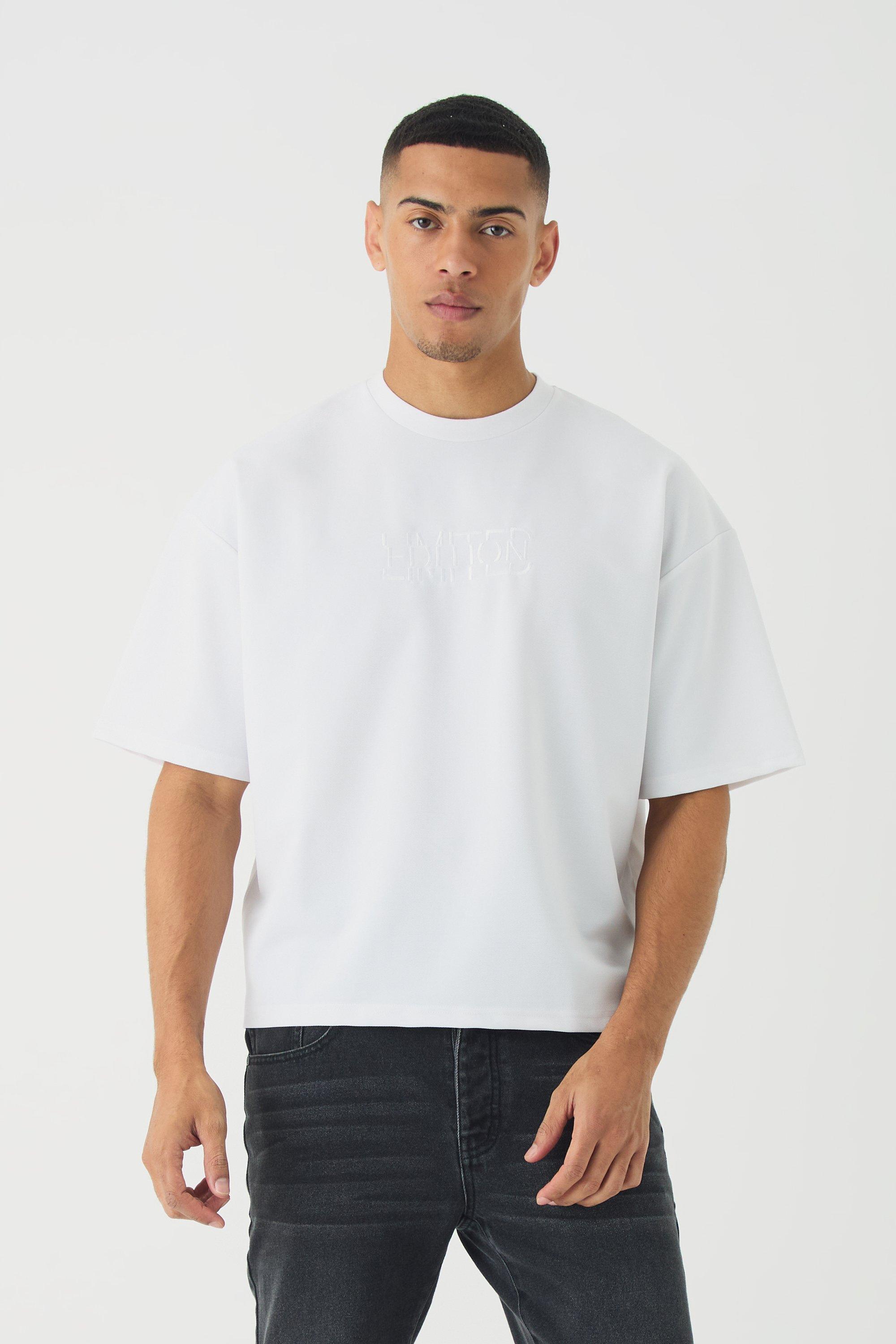 Mens White Boxy Jersey Twill Embroidery Limited T-shirt, White