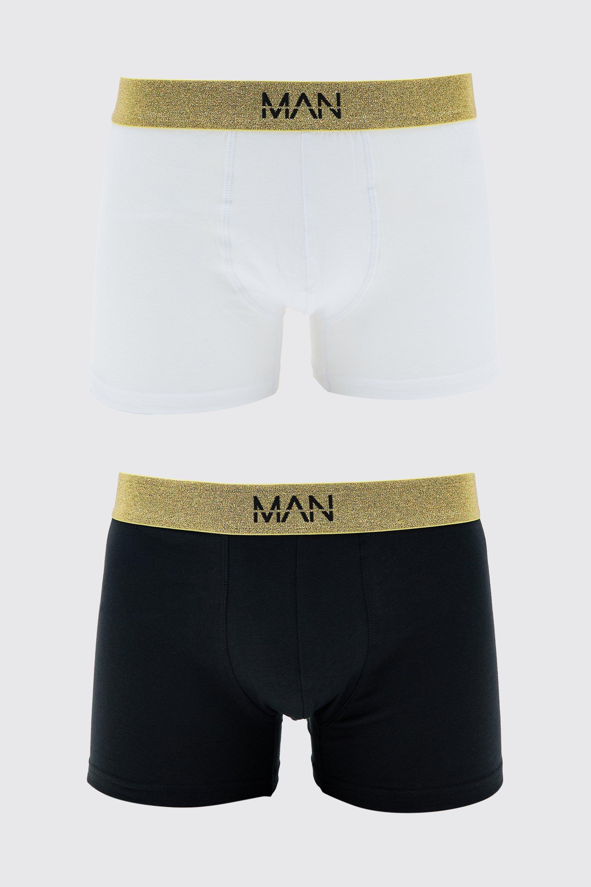 Boxer Man con caratteri romani color oro e fascia in vita - set di 3 paia, Multi