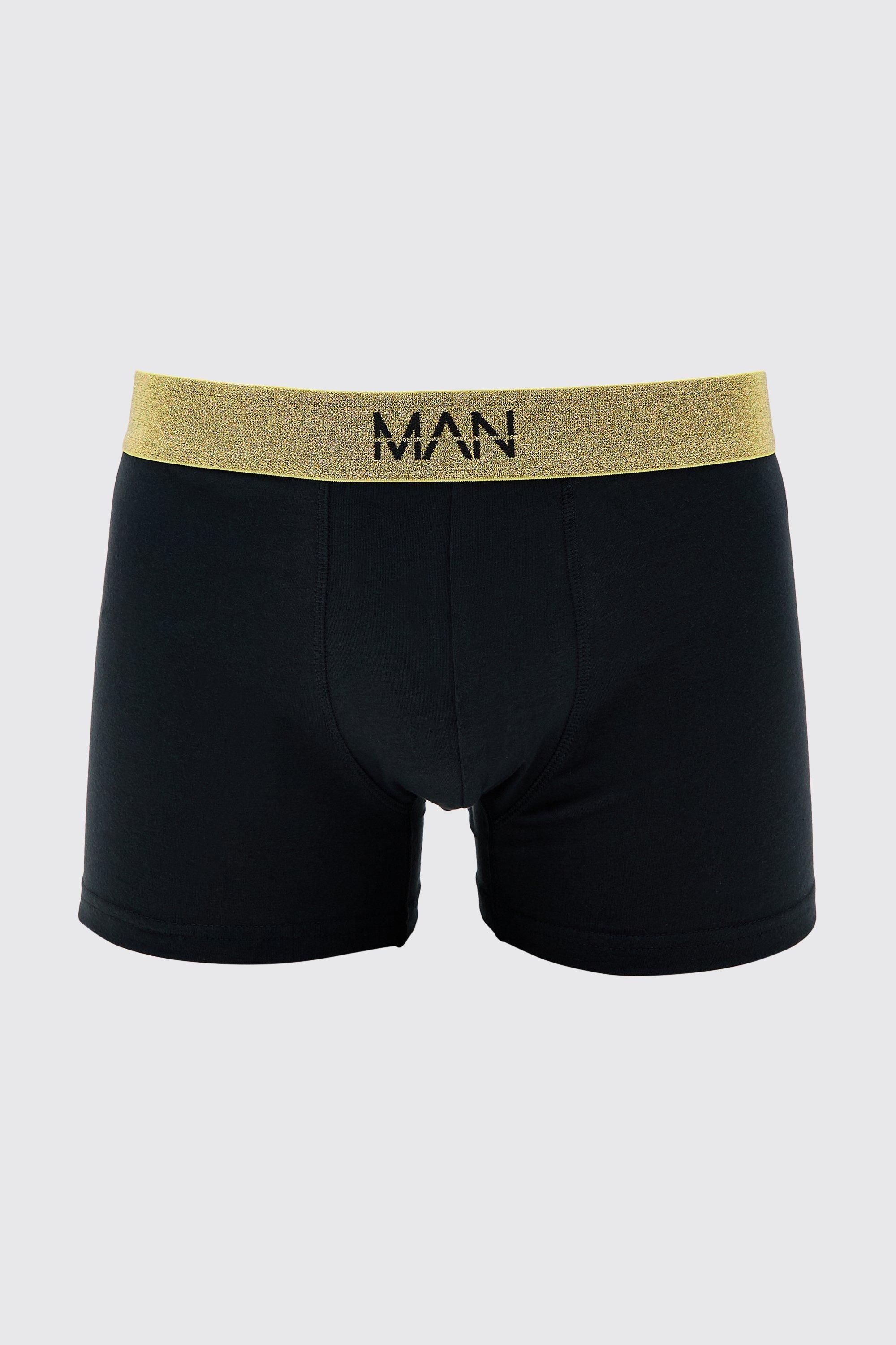 Mens 3 Pack Man Signature Gold Waistband Boxers In Black, Black