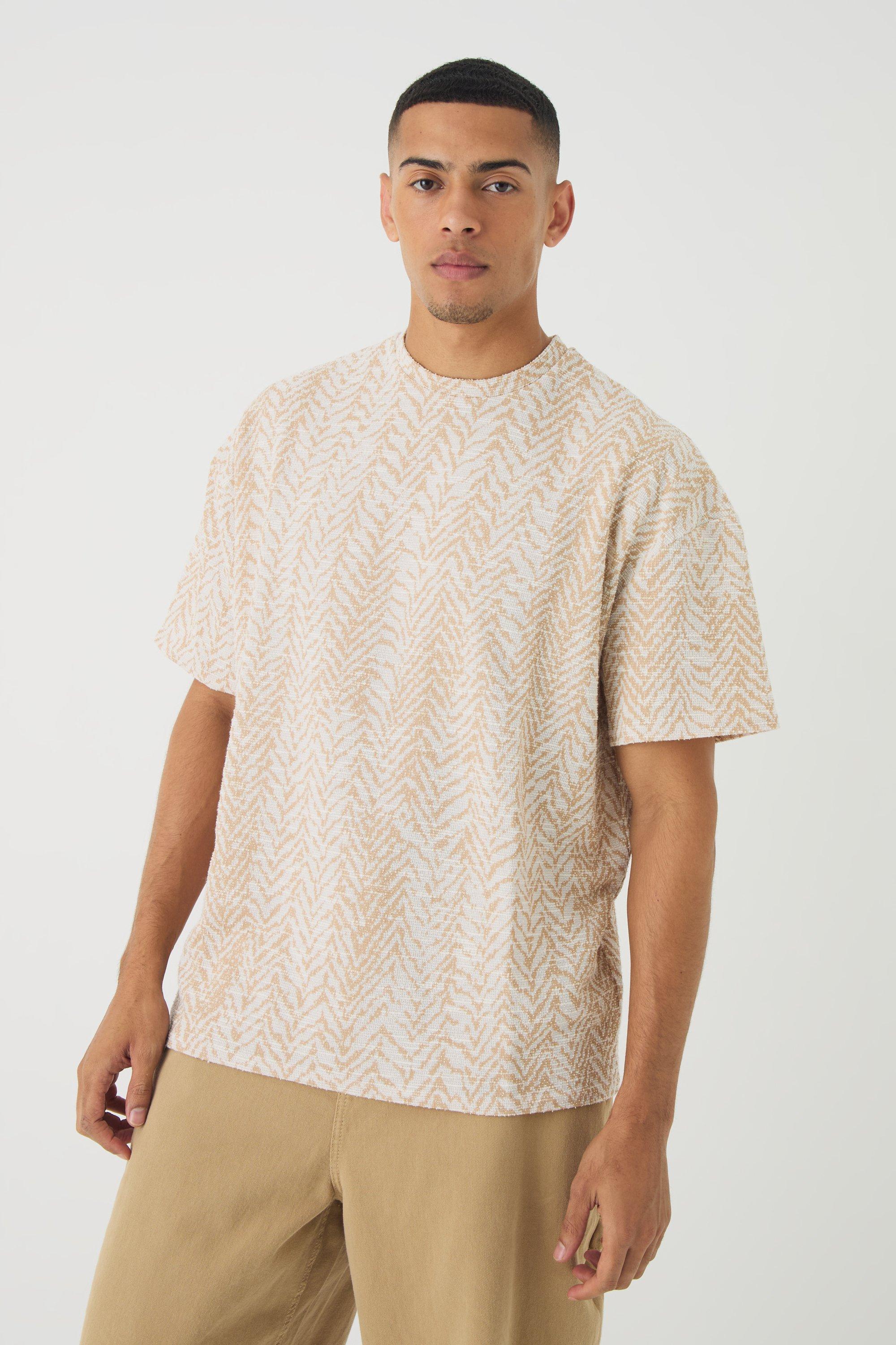 T-shirt oversize in jacquard a spina di pesce, Tan