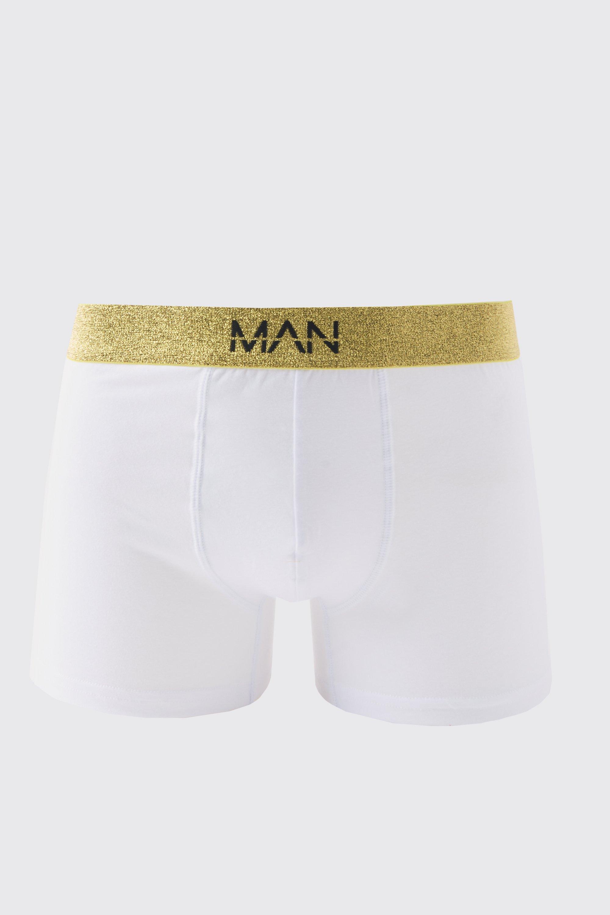 Boxer Man romani con fascia in vita color oro, Bianco