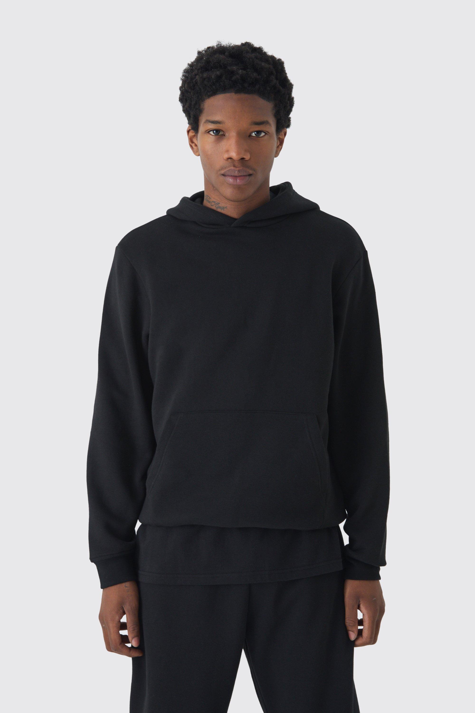 Mens Black 330GSM Regular Fit Over The Head Basic Hoodie, Black