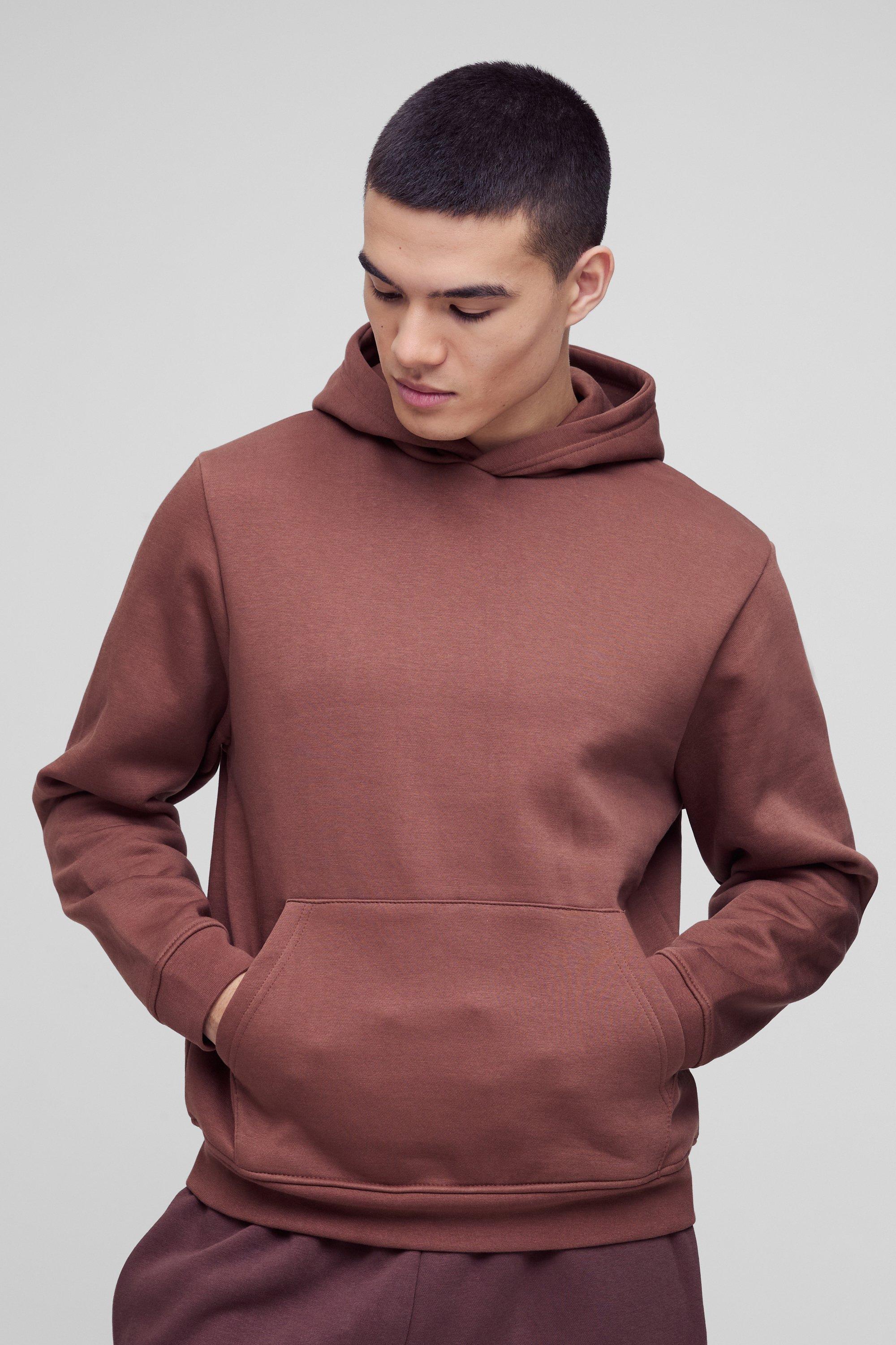 Mens Brown 330GSM Regular Fit Over The Head Basic Hoodie, Brown